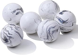 Set of 6 Decorative Orbs for Bowls and Vases - 2.6in Resin White Howlite Round Sphere Balls for Living, Dining Room Coffee Table Centerpiece Home Decor