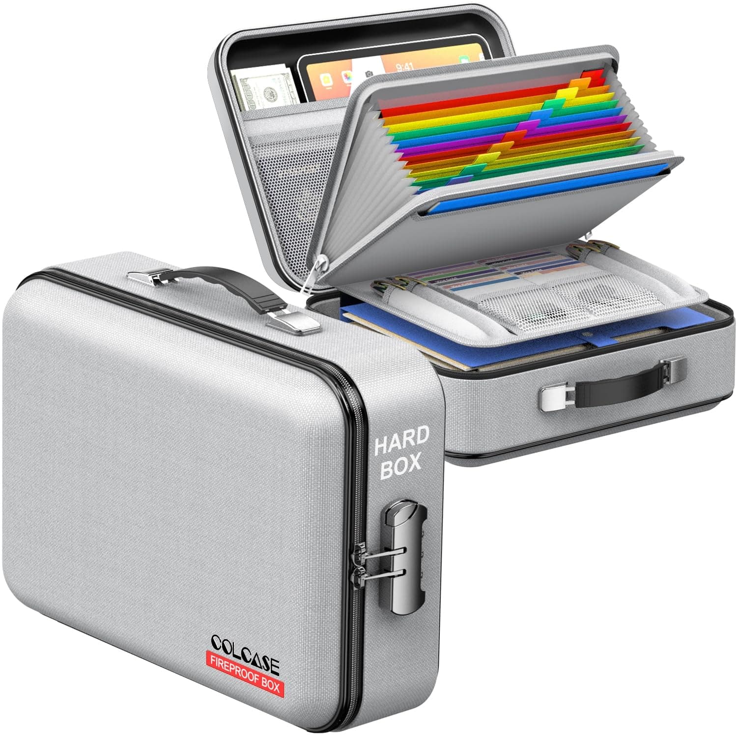 COLCASE Hard Fireproof Document Box, gray, Hard