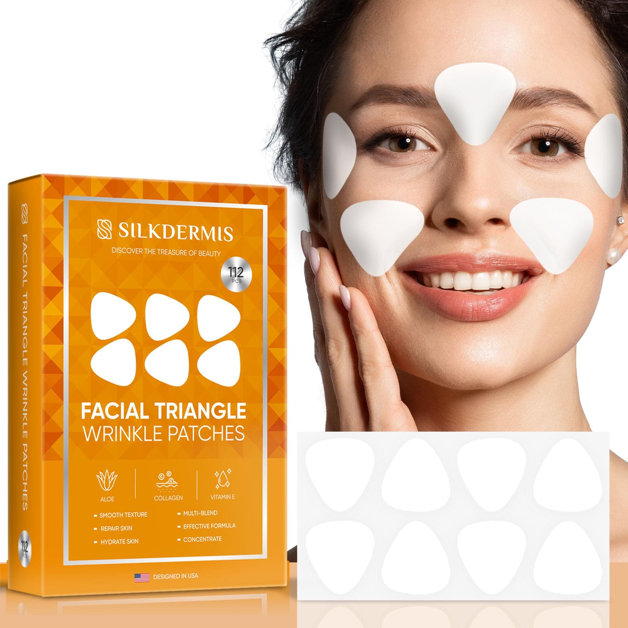 Forehead Wrinkle Patches with Triangle: For Smile Line and Under-Anti Wrinkle with Aloe, Collagen, Vitamin E 112pcs