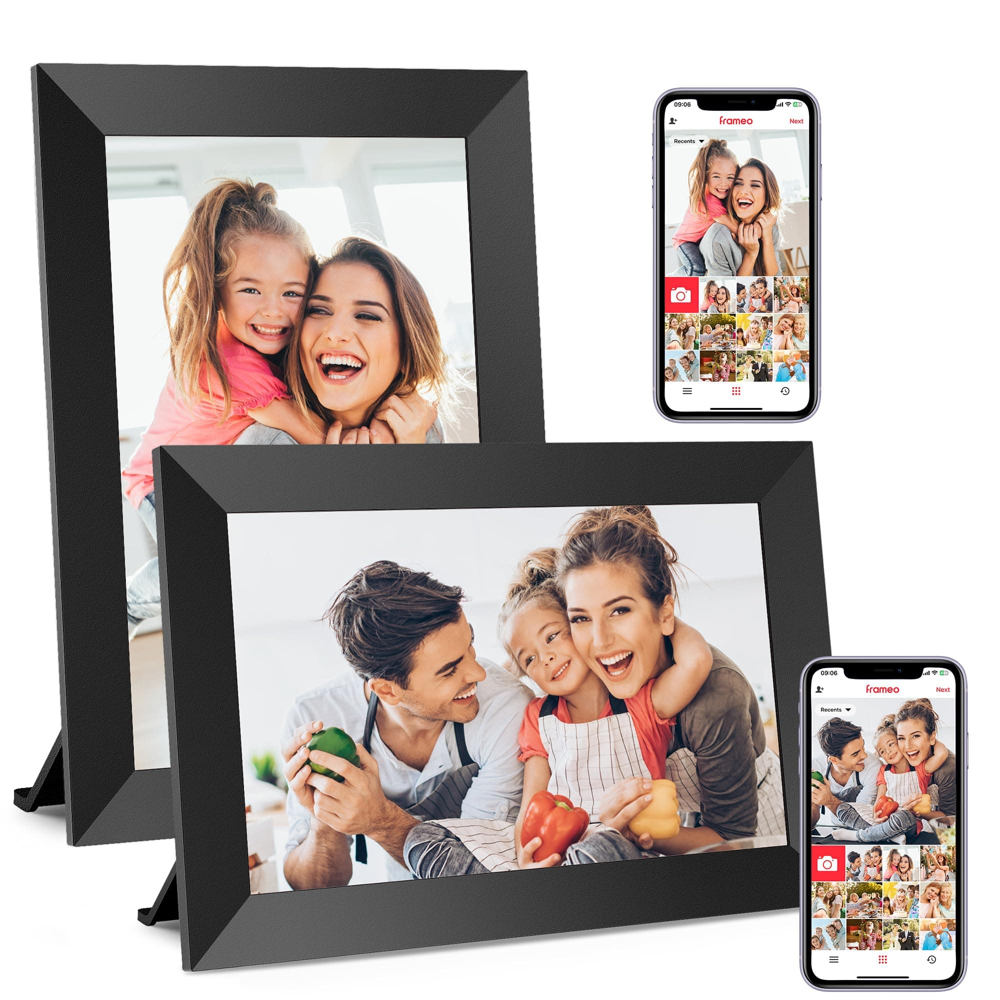 BIGASUO Digital Picture Frame, 10.1" Frameo Digital Frame WiFi with 32GB Memory, 1280x800 IPS Touch Screen, Send Photos/Videos from Your Phone Anywhere, Photo Gifts for Parents and Grandparents 2 Pack