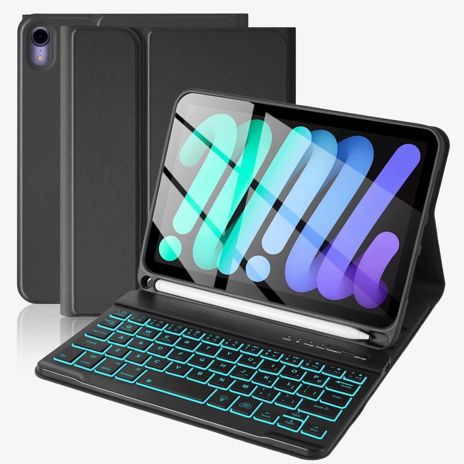 for iPad mini 7 Keyboard Case A17 Pro 2024/iPad Mini 6 Generation Case with Keyboard 2021 8.3 Inch, 7 Color Backlit Detachable Keyboard Cover for iPad mini 7th/6th Gen, Black