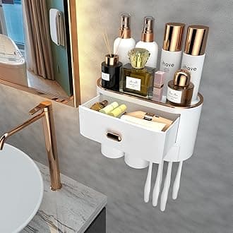 iHave Toothbrush Holders for Bathrooms - 2 Cups Toothbrush Holder Wall Mounted - Makeup Bathroom Tray, Cosmetic Drawer - Bathroom Organizers and Storage, Stylish Bathroom Decor & Bathroom Accessories