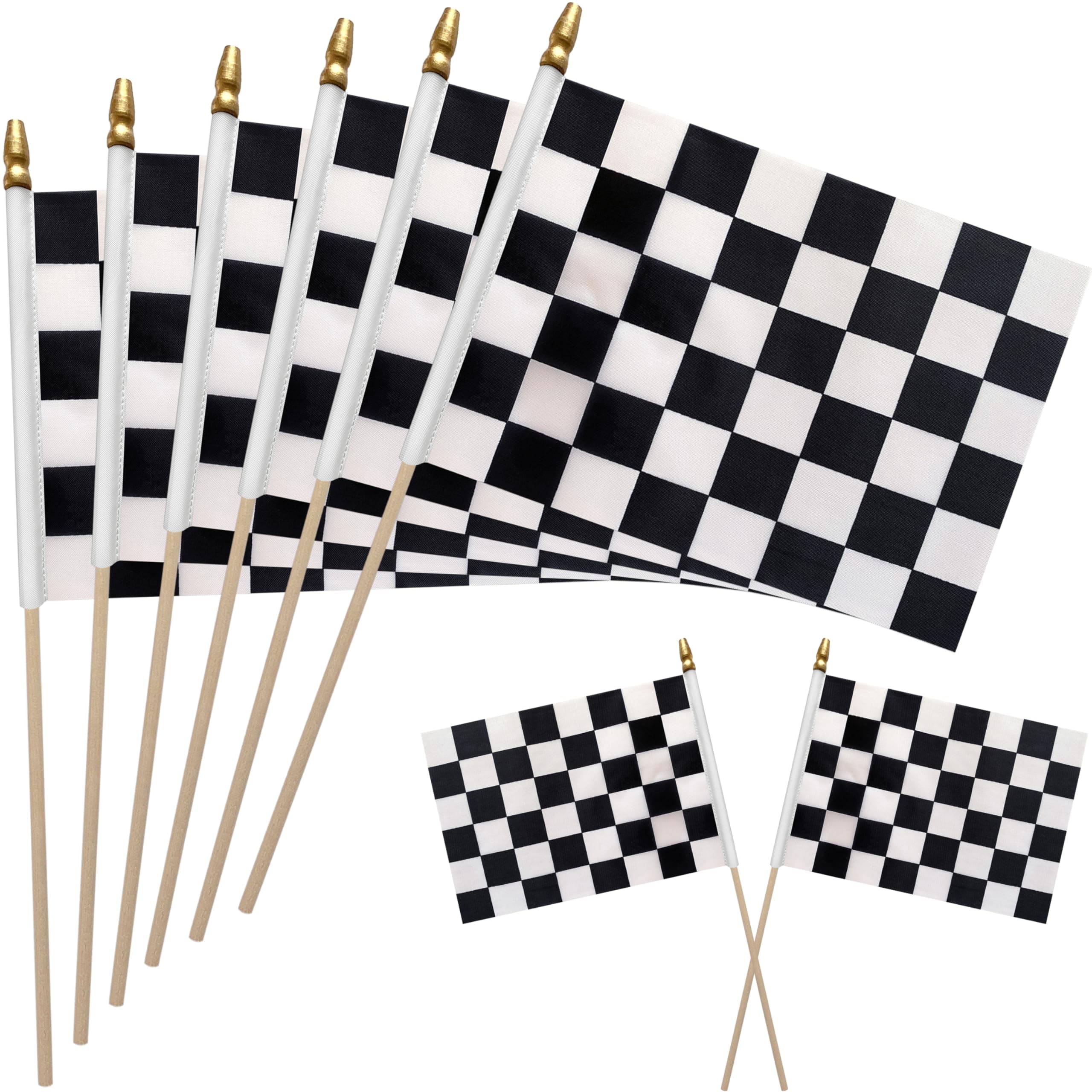 WEITBF 12 Pack 8×12 Inch Black and White Checkered Racing Flags Small Race Car Flags on Stick Mini Handheld Flag Outdoor Decorations