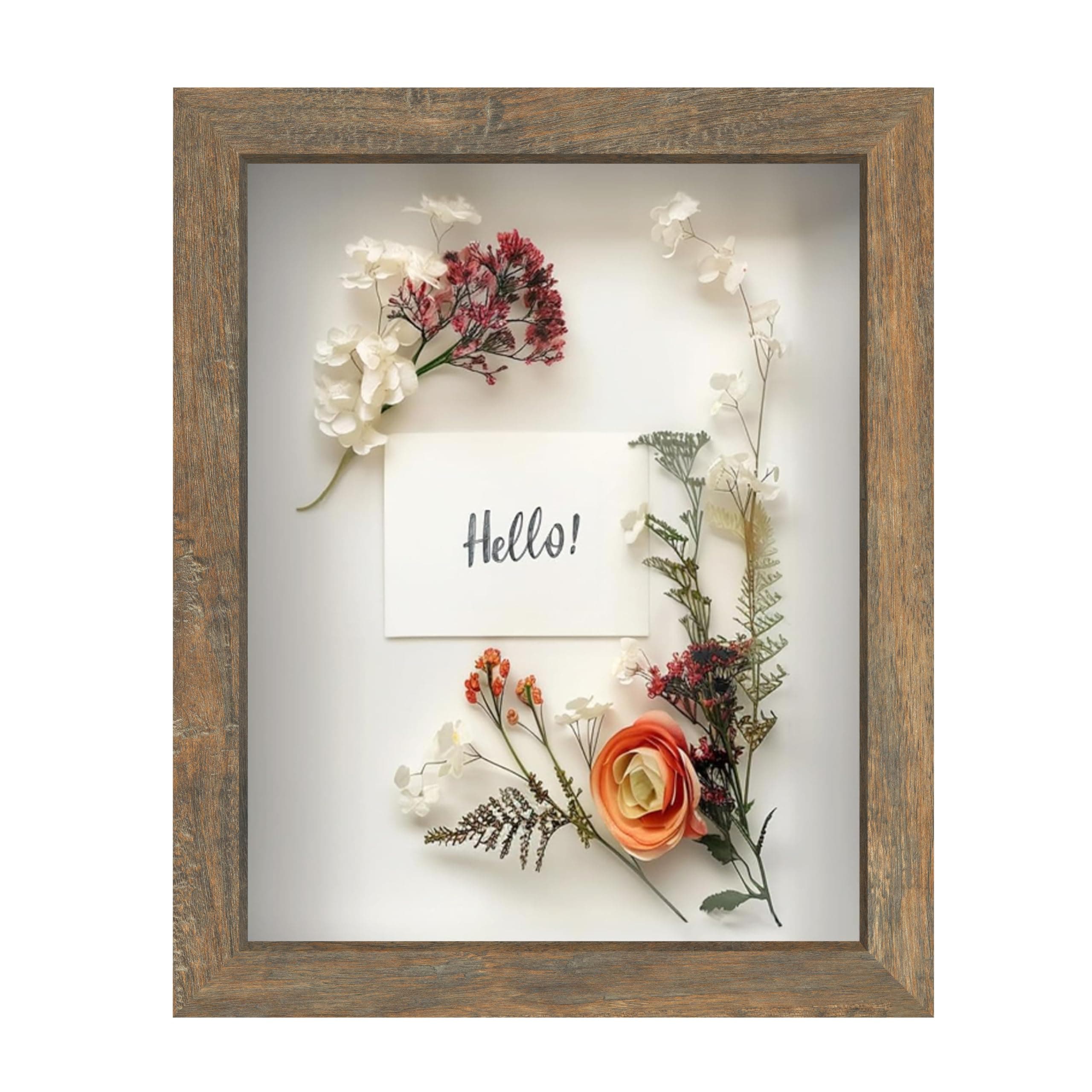 - FrameWorks 8x10 Driftwood Wooden Shadow Box Frame – Soft Felt Back, Tempered Glass, and Included Elegant White Ball Push Pins