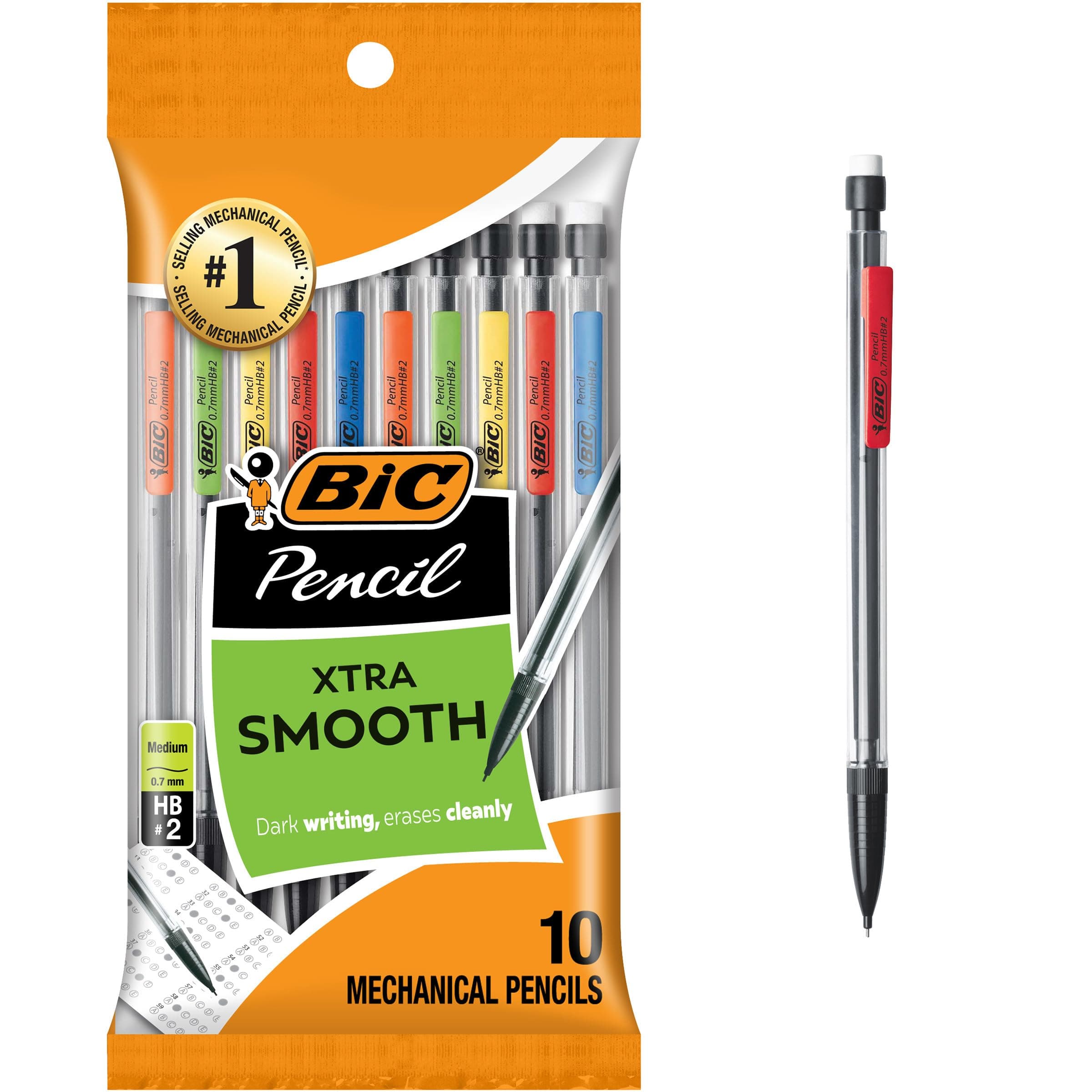 Xtra-Smooth Mechanical Pencils with Erasers, Medium Point (0.7mm), 10-Count Pack, Bulk Mechanical Pencils for School or Office Supplies