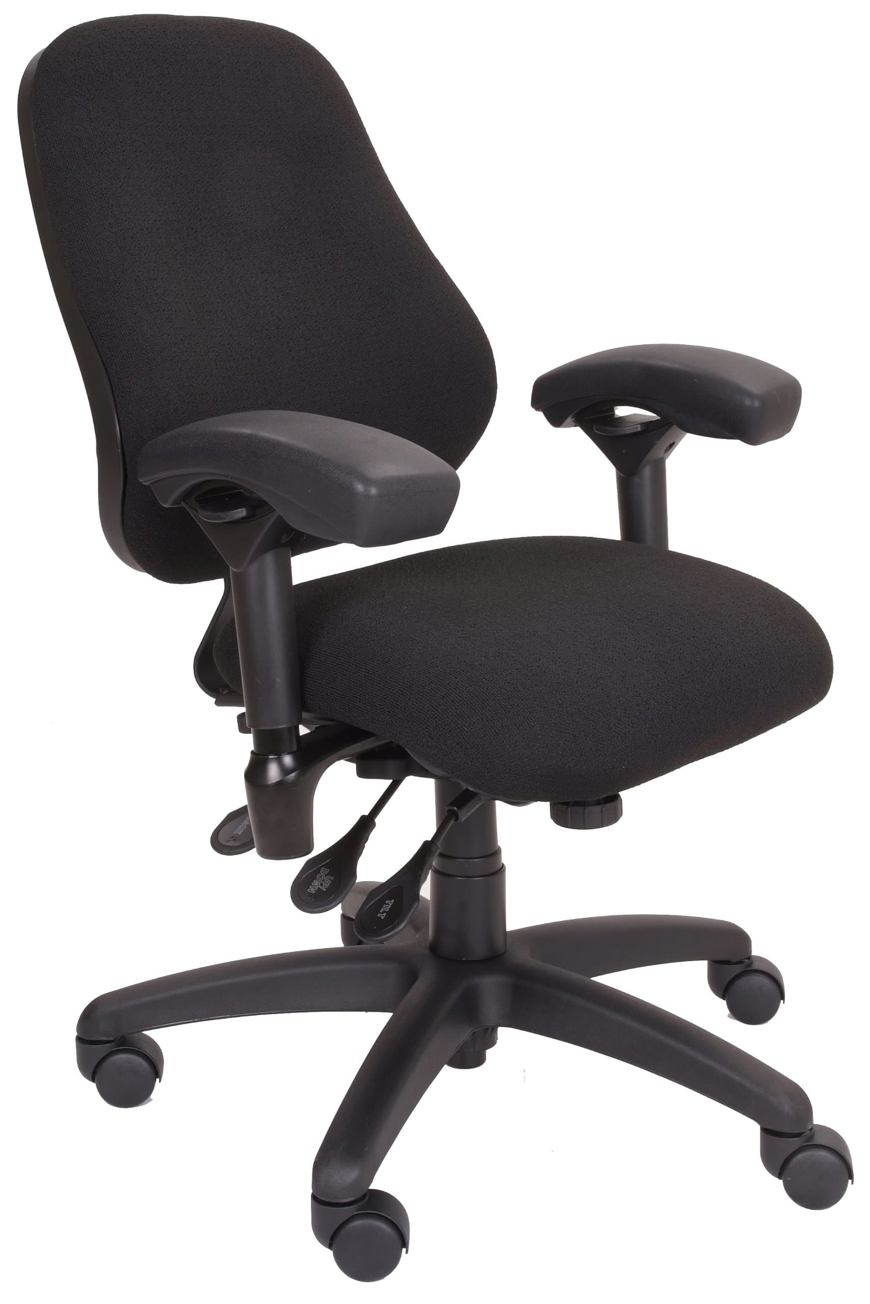 J2406 Black Fabric High Back Petite Thoracic Support Task Chair with Arms, 20" Length x 20" Width Backrest, 18.5" Width Seat, Grade 3 Comfortek