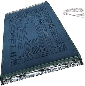 Islamika Prayer Rug Muslim Mat Islamic - Thick Large Padded Sajadah for Kids Men Women with Islam Prayer Beads for Eid Travel Ramadan, Soft Luxury Great for Knees and Forehead(Green)