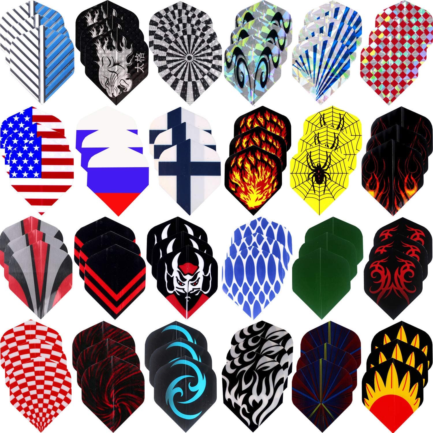 MAXMAU Dart Flights 24 Sets (72 Pcs) Standard Shape Durable PET Flights for Steel Tip Darts, Perfect Accessories Equipment Supplies for Dart Games