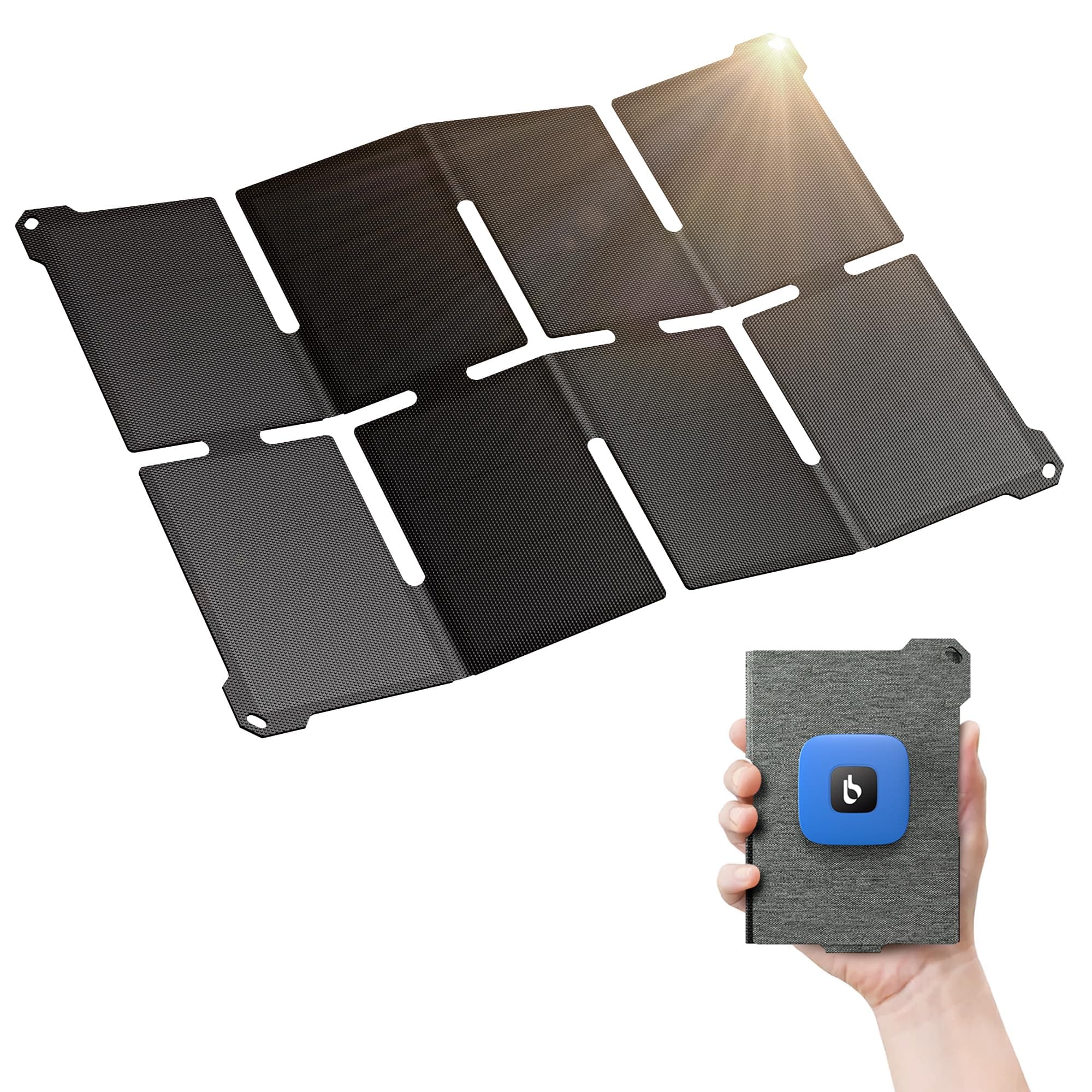 BigBlue Solar Panel Solar Charger, 22W, USB-A/Type-C Ports, Compact, Ultra Lightweight 383g, Foldable Solar Charger, Compact, IP68 Waterproof, Foldable, Portable Charger, Single Crystal, 25.4% High