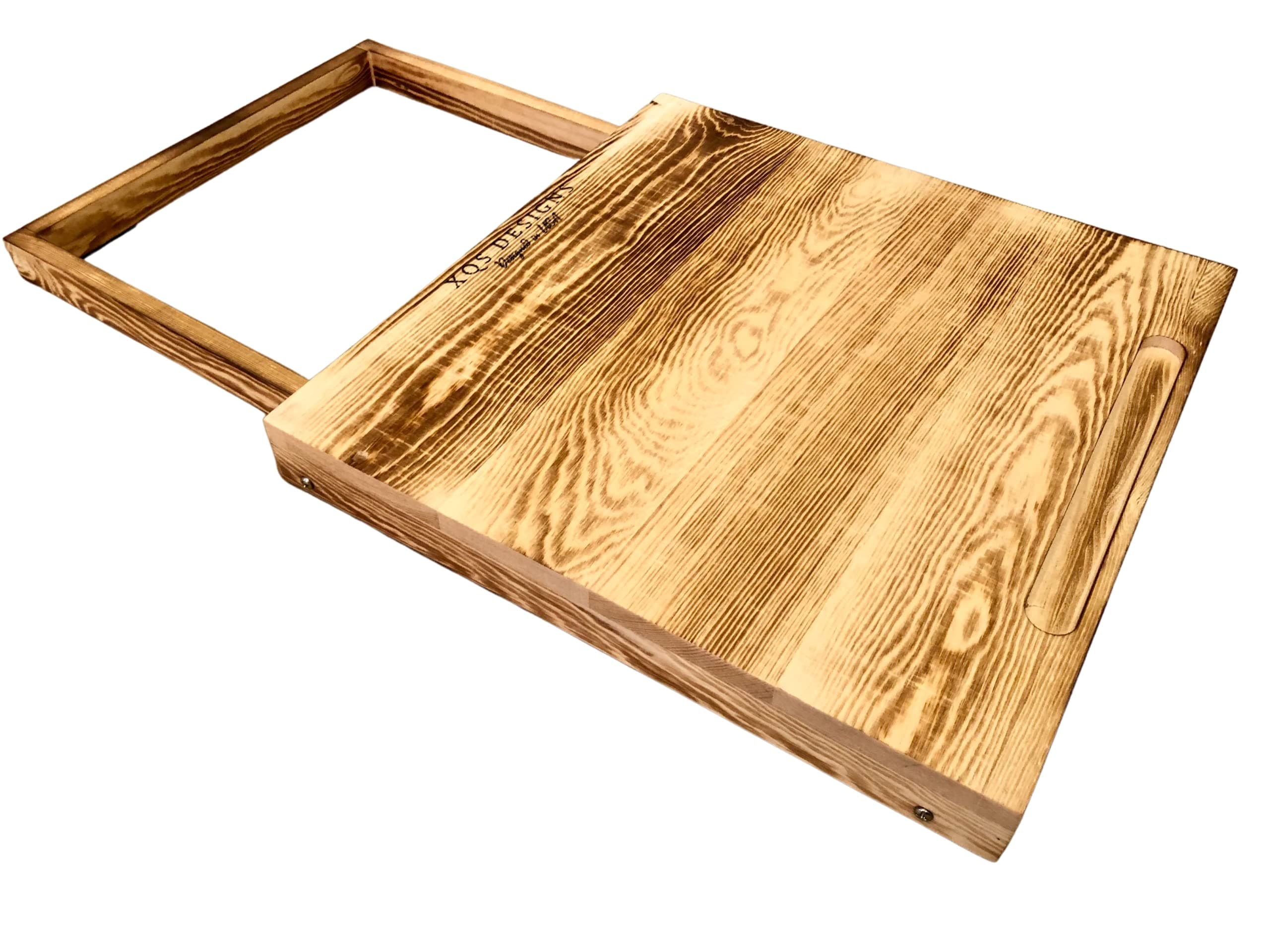Kitchen Wooden Countertop Caddy Slider Tray | Solid Wood Tray and Frame | Smooth Rolling Wheels | 13" X 13" | Useful for Coffee Maker/Stand Mixer/Blender (Lightly Scorched)