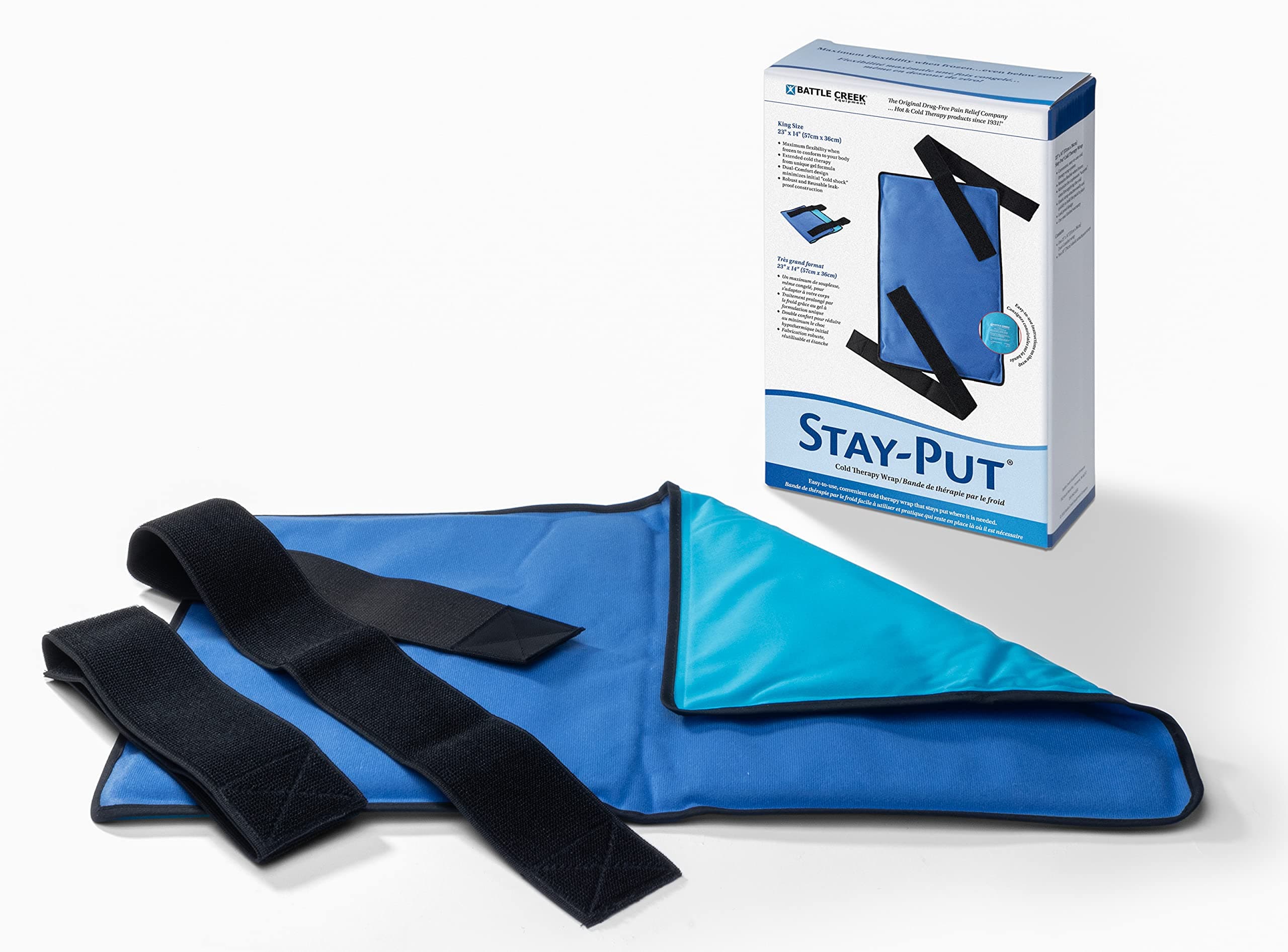 Stay-Put® Cold Therapy Wrap King (23” x 14”) – Reusable Ice Packs with Straps, Cold Pack Compress for Back, Hip, and Thigh Pain Relief