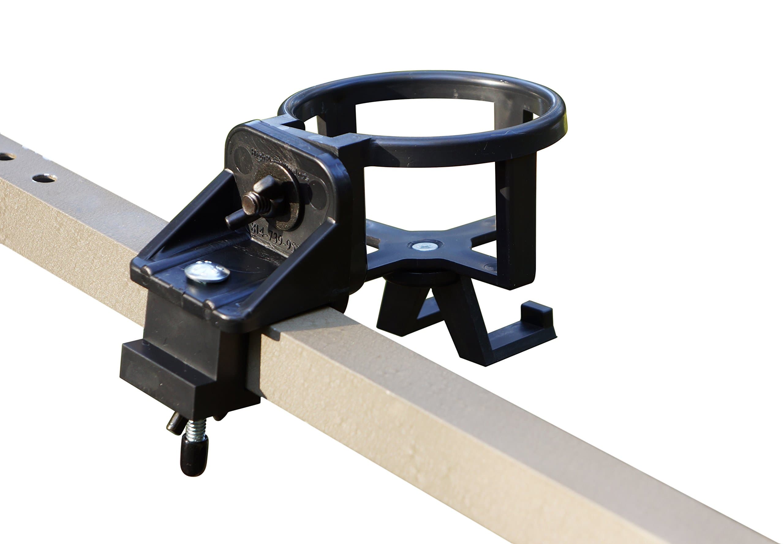 Beverage Holder for Tree Stand, Clamps On and Adjustable, No Tools Required