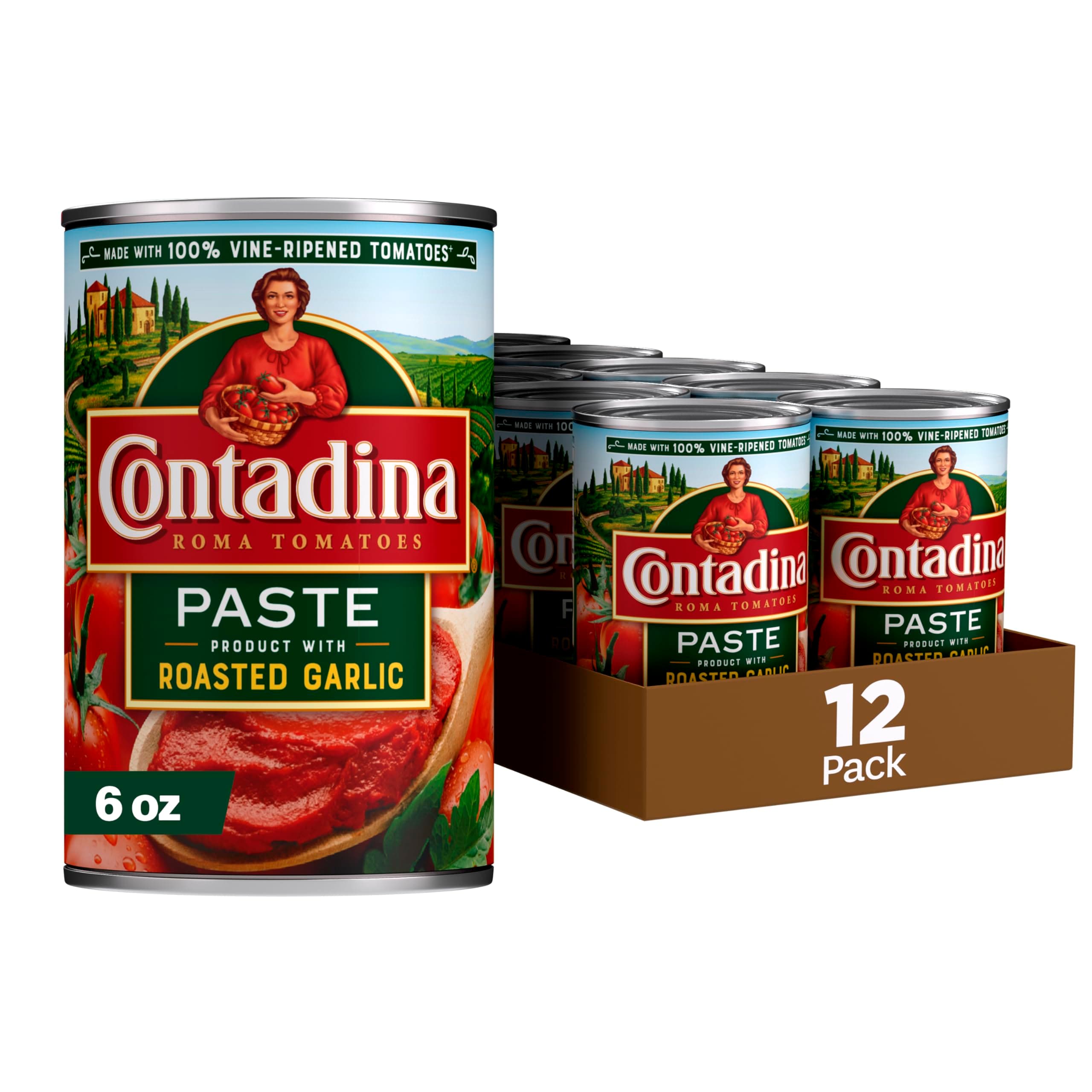 Contadina Tomato Paste with Roasted Garlic, 12 Pack, 6 oz Can,Red