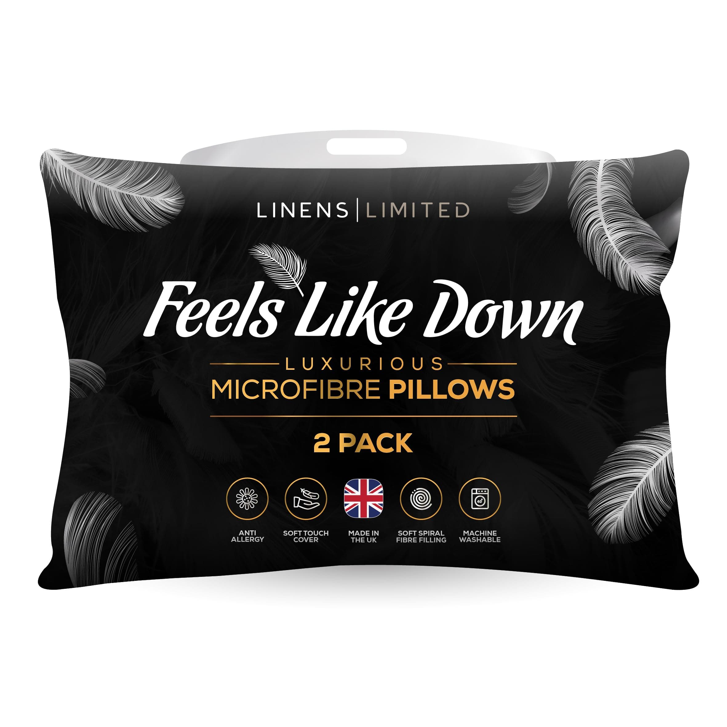 Linens Limited - Soft Pillows 2 Pack, Made in the UK, Hotel Quality, Luxurious Bounce Back Pillows, Feels Like Down, Medium and Orthopedic Support, Non-Allergenic Microfibre, Machine Washable (White)