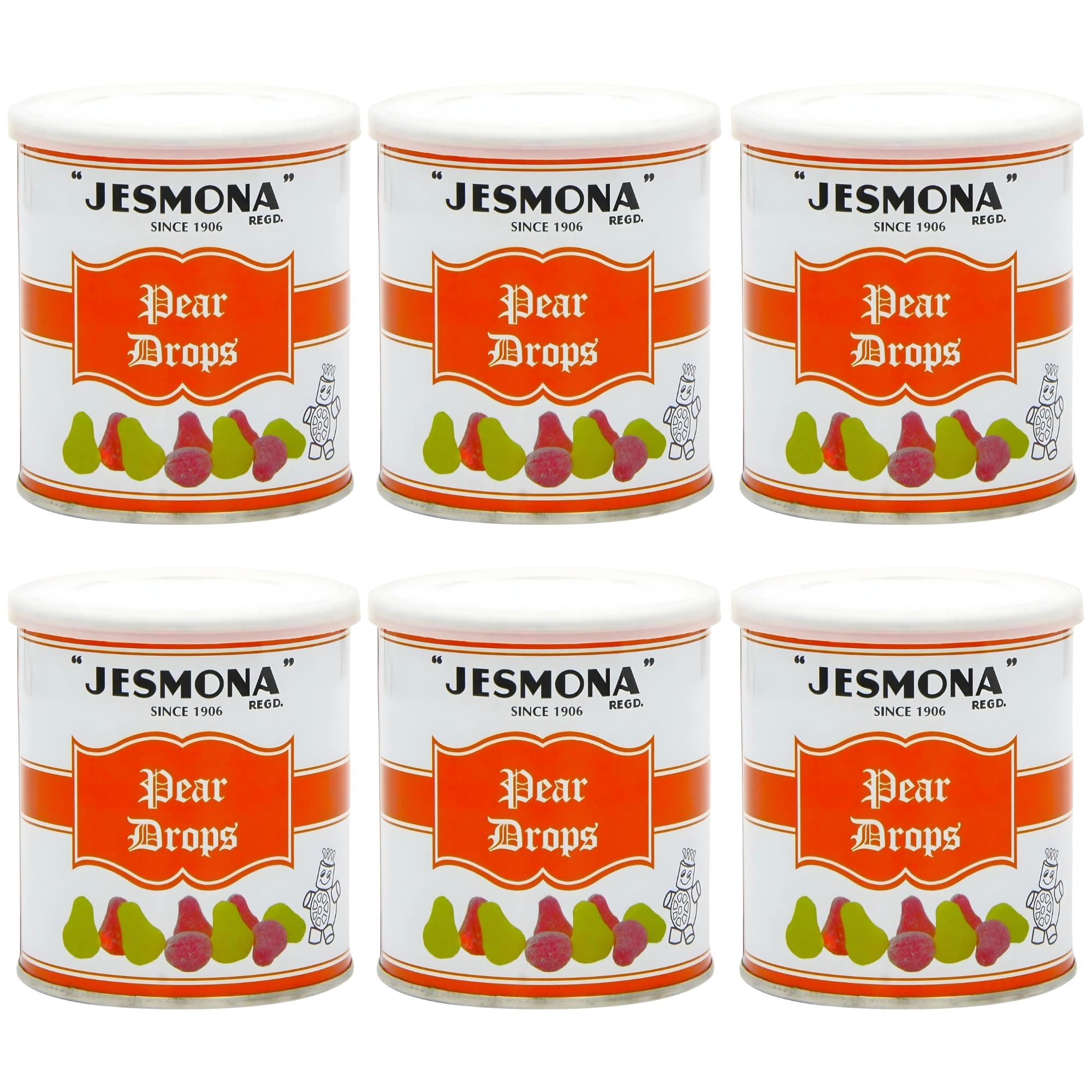 Pear Drops - British Hard Candy 250g / 8.8 Oz (Pack of 6) Gift Tin | Mini Pear Flavored Boiled Sweet | Traditional Old Fashioned Retro English Sweets | Imported Confectionery from England, UK