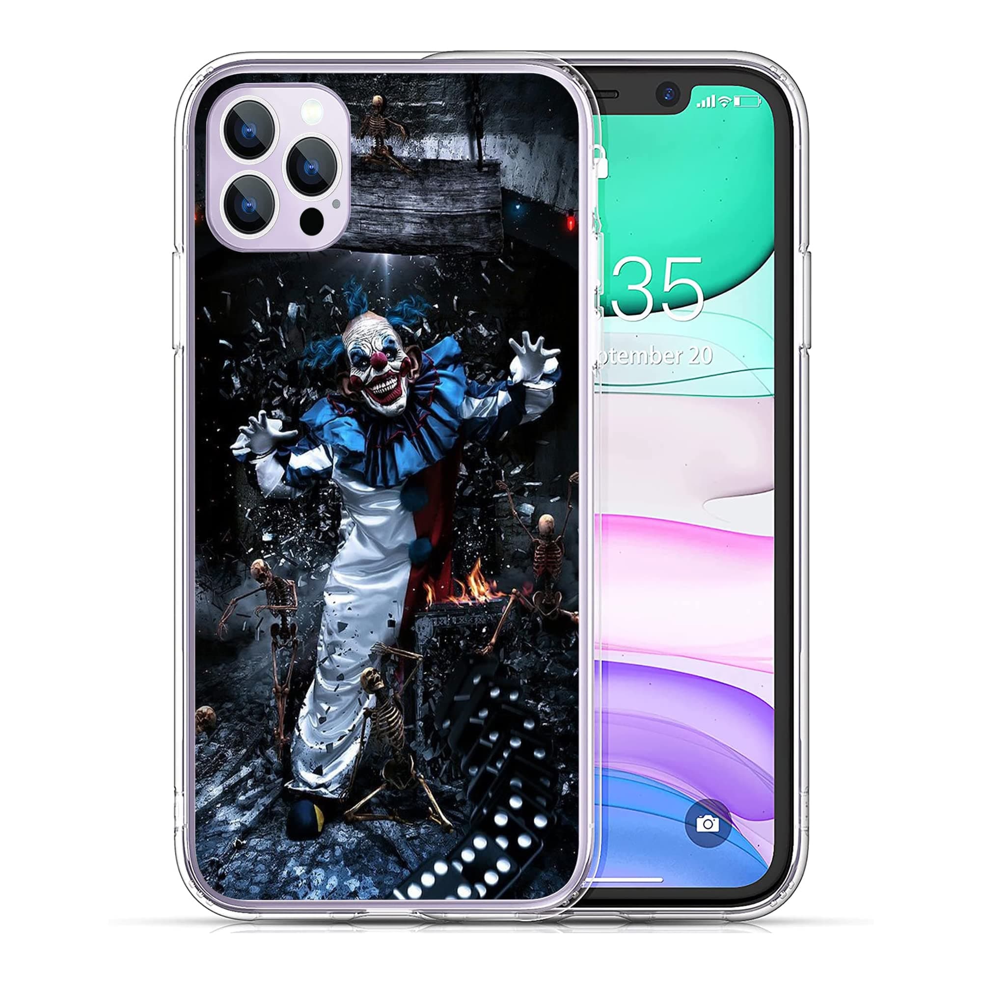 Compatible for iPhone 14 Pro Case, Scary Clown Whimsical iPhone Case Shockproof Protective Clear Soft TPU Case Gift for Girls Women