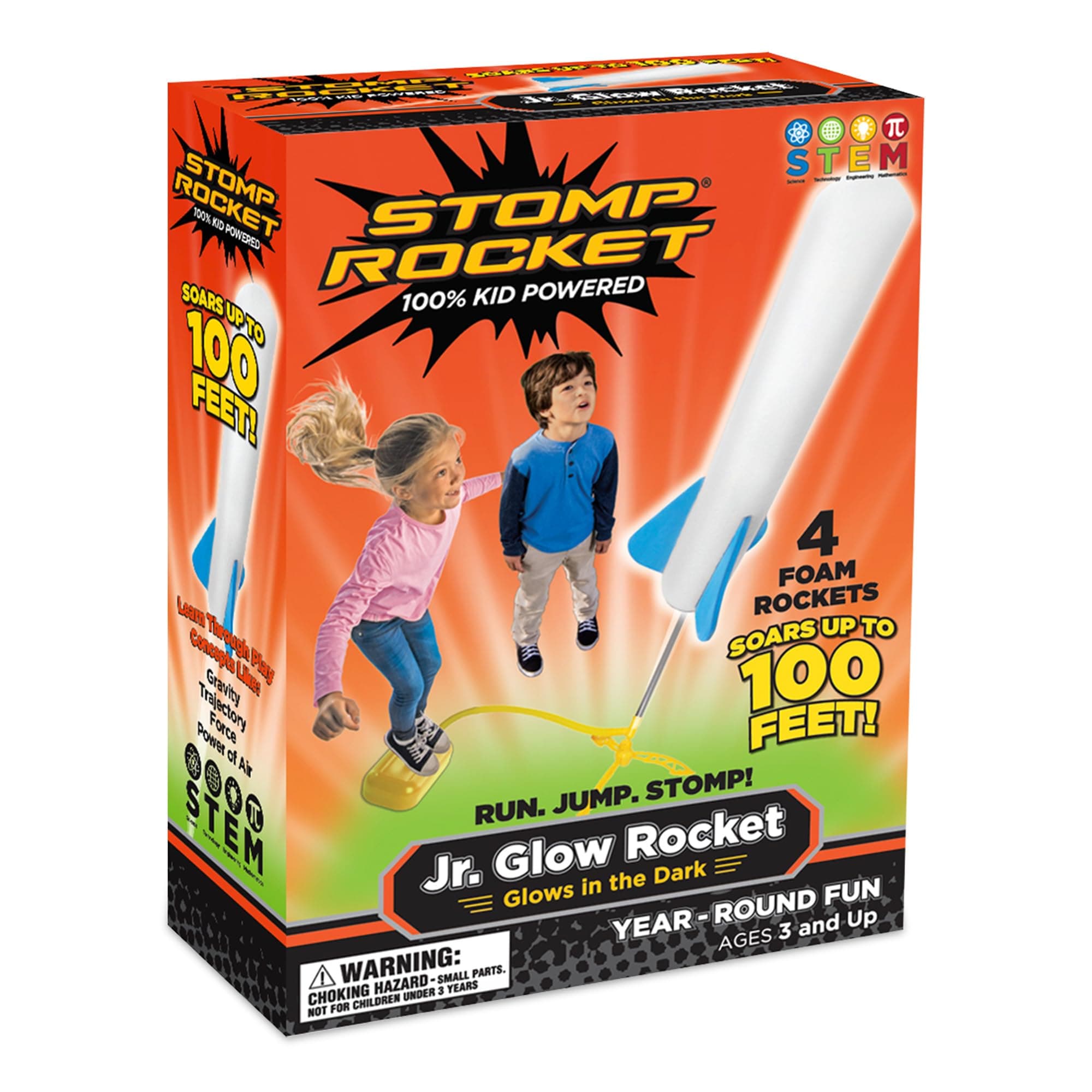 - Stomp Rocket Jr Glow Rocket Launcher for Kids - 4 Glow-in-The-Dark Rockets - Outdoor Fun Toy Gift for Boys & Girls - STEM Soft Foam Blaster Set Soars Up to 100 Feet - Ages 3 & Up