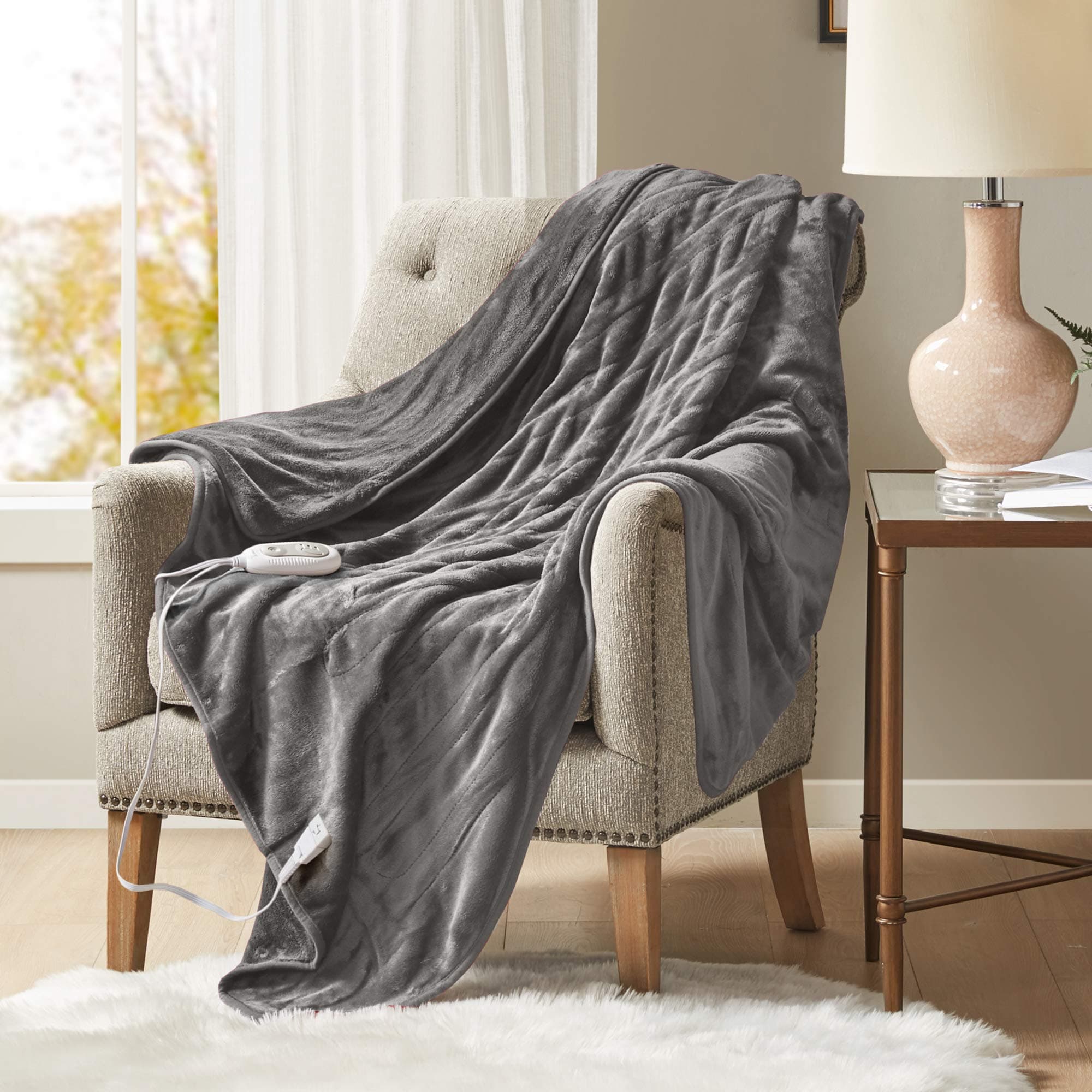 Heated Blanket, Machine Washable Extremely Soft and Comfortable Electric Blanket Throw with 3 Heating Settings and auto Shut-Off, Grey (50 x 60)