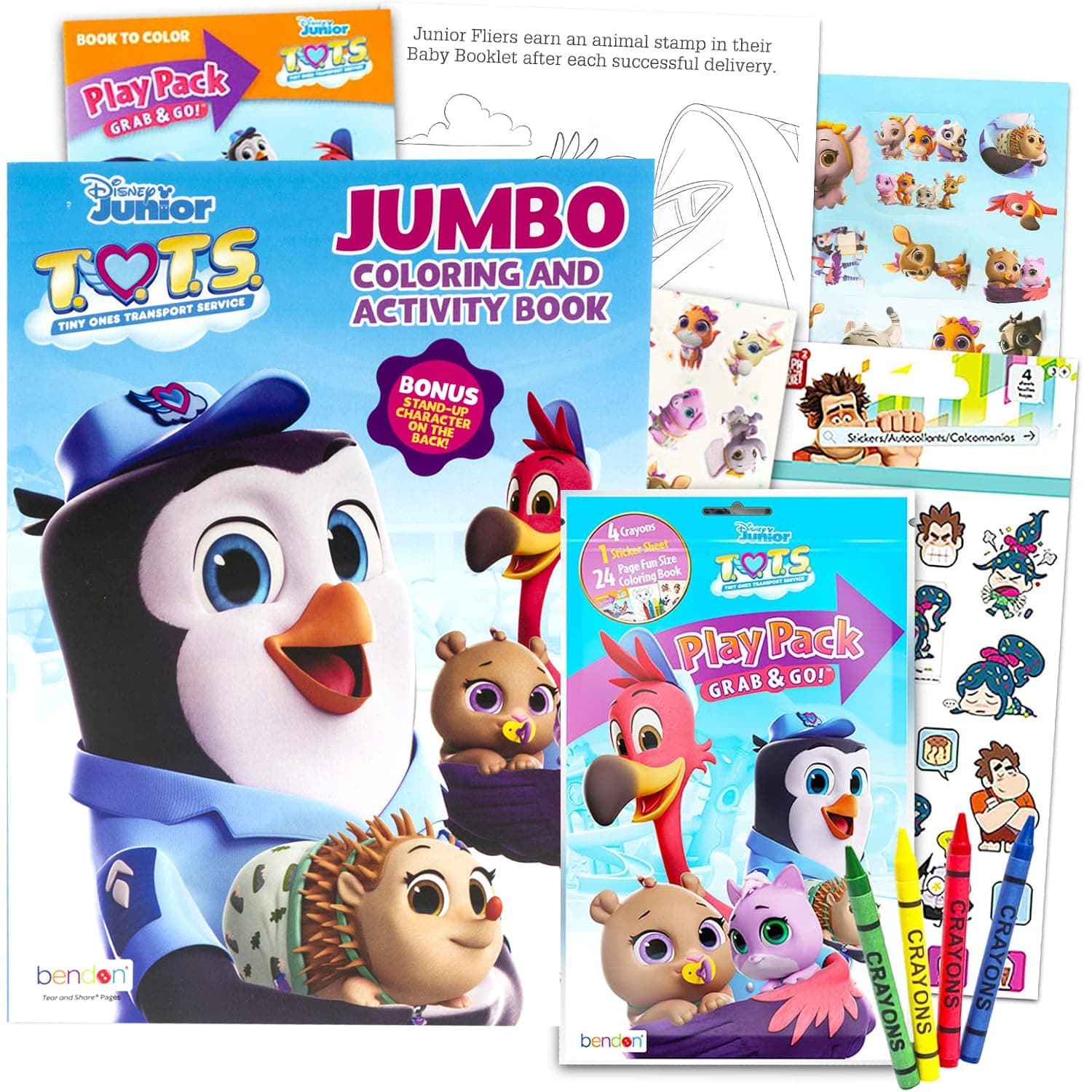 T.O.T.S. Tiny Ones Transport Service Coloring And Activity Book Bundle For Boys, Girls ~ T.O.T.S. Coloring Book Set For Kids With Wreck It Ralph Stickers (T.O.T.S. Party Supplies And Favors)