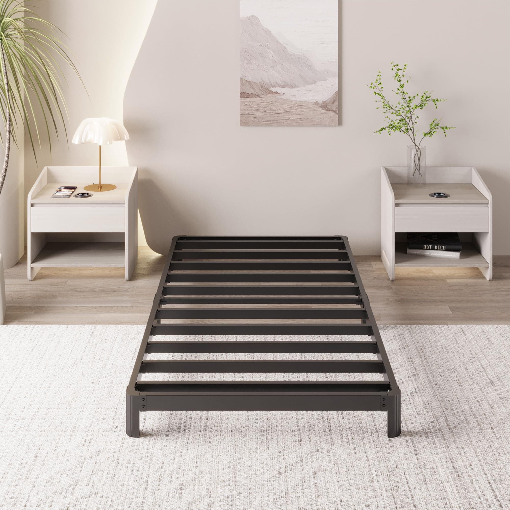 4 Inch Twin Bed Frame Low Profile No Box Spring Needed, Heavy Duty Metal Twin Size Platform Bed Frame with Rounded Corner Legs, Easy Assembly, Noise Free, Black