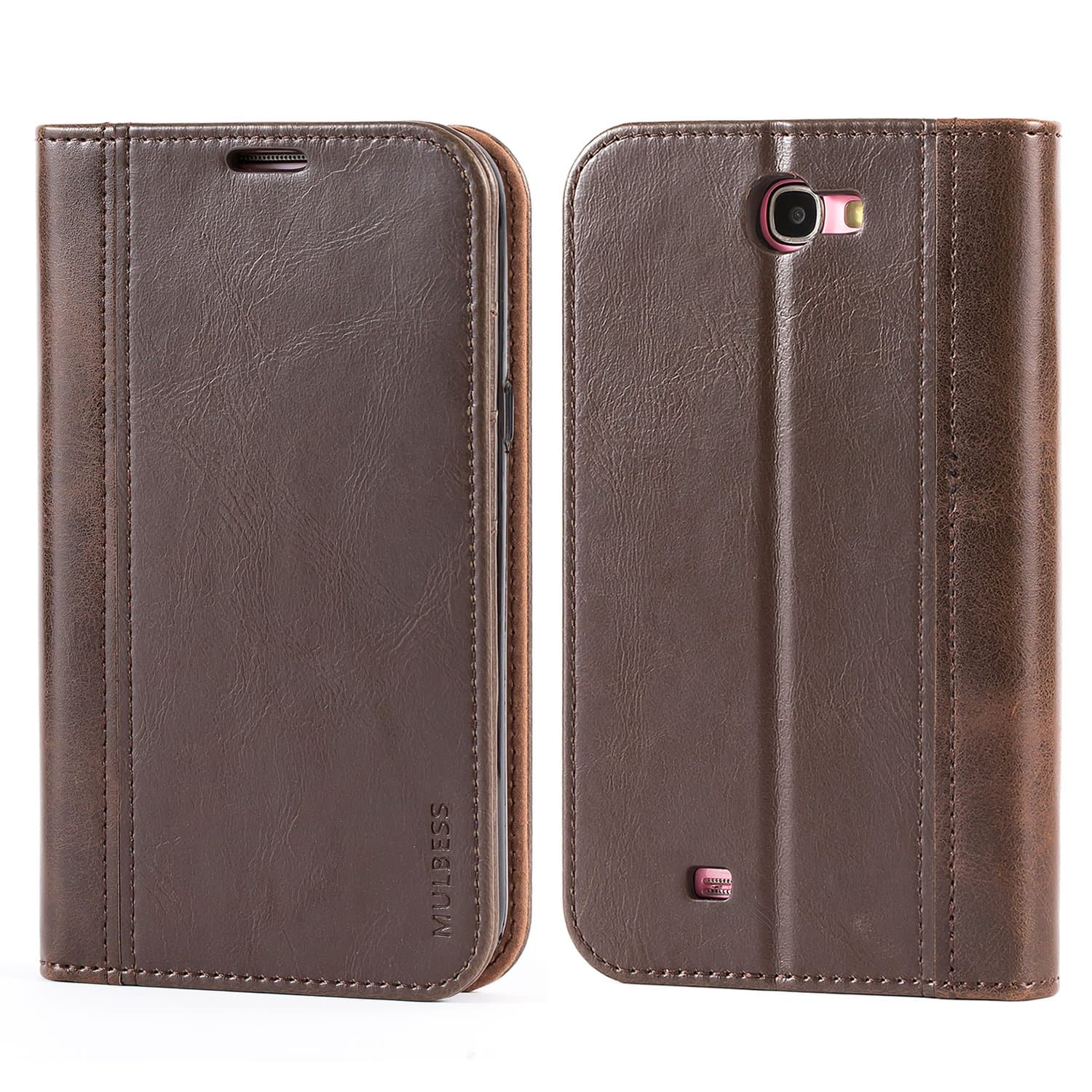 Mulbess Travel Samsung Galaxy Note 2 Case, Samsung Galaxy Note 2 Phone Cover, Flip Leather Wallet Phone Case for Samsung Galaxy Note 2, Coffee Brown