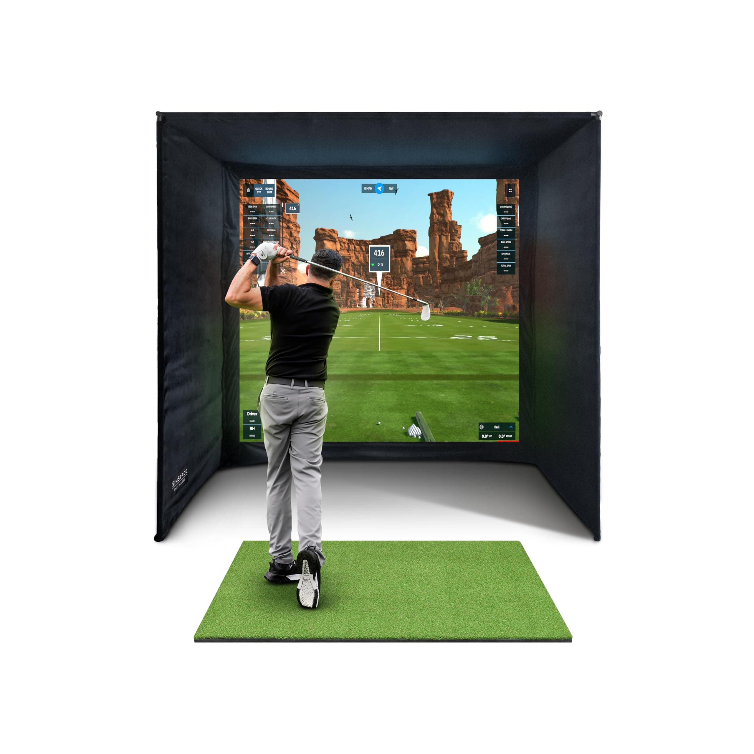 SimSpace Golf Simulator Enclosure with Impact Display Projection Screen, use with all Golf Launch Simulators and Monitors.