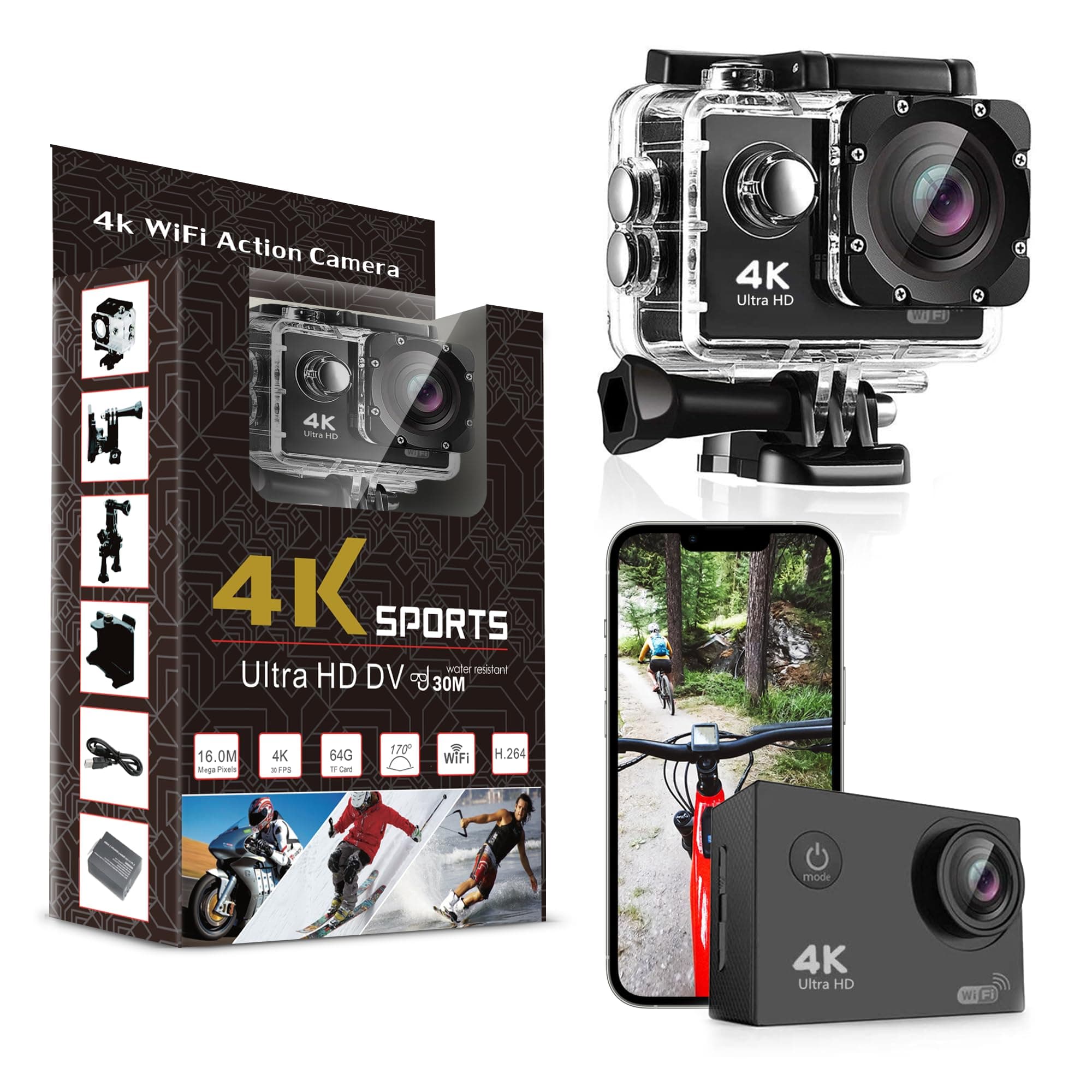 Pro Xtreme 4K Action Camera - Ultra HD Waterproof Camera Video Camera with Wi-Fi, 170° Wide Angle Lens, Image Stabilization, Multiple Mounting Options - Perfect Underwater Camera Snorkeling