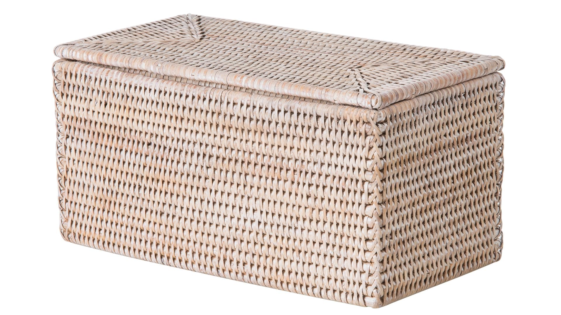 La Jolla Rectangular Rattan Box, White-Wash Toilet Roll Storage Basket