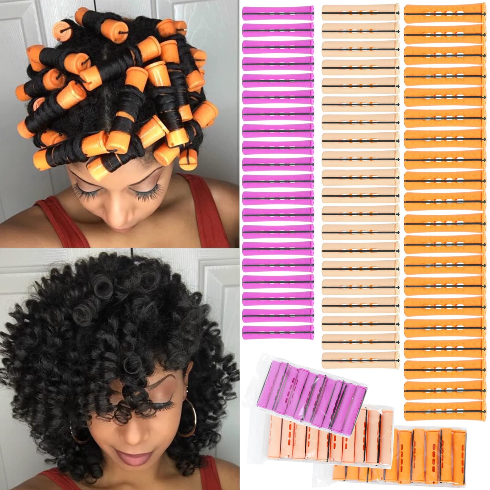 60 Pieces Cold Wave Non-Slip Rods Set - 3 Sizes Plastic Heatless Perming Curlers for Women's Natural, Long, Medium, and Short Hairstyles