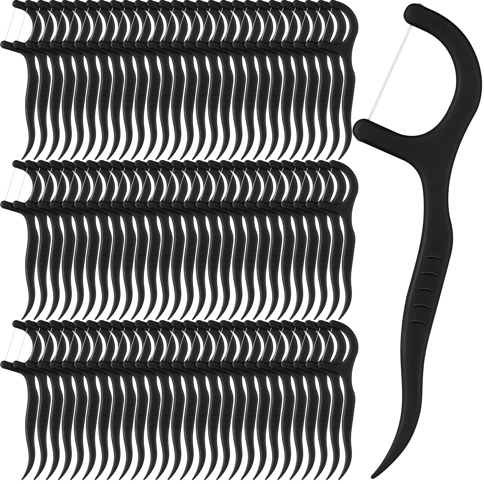 Baderke 200 Count Floss Picks Bulk Non Breakable Tooth Picks Flosser Dental Floss Sticks for Adults Teeth Cleaning Dental Flossers for Family Pack Travel (Black)