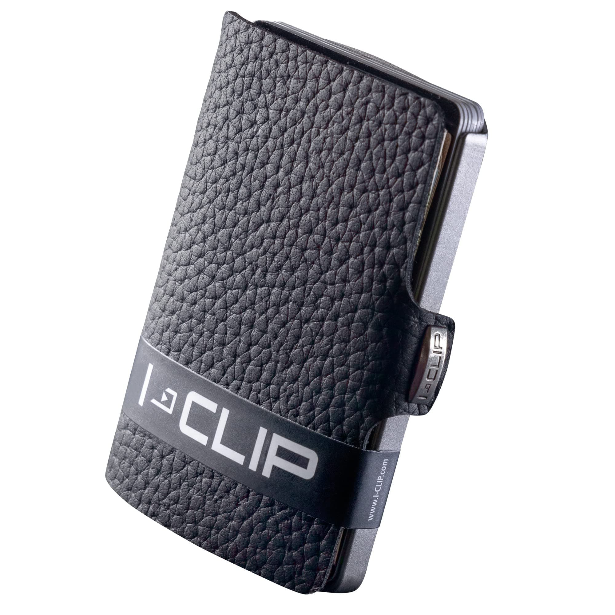 I-CLIP ® Pure Black with Silver Frame - Sleek Slim Mini Wallet with Moneyclip