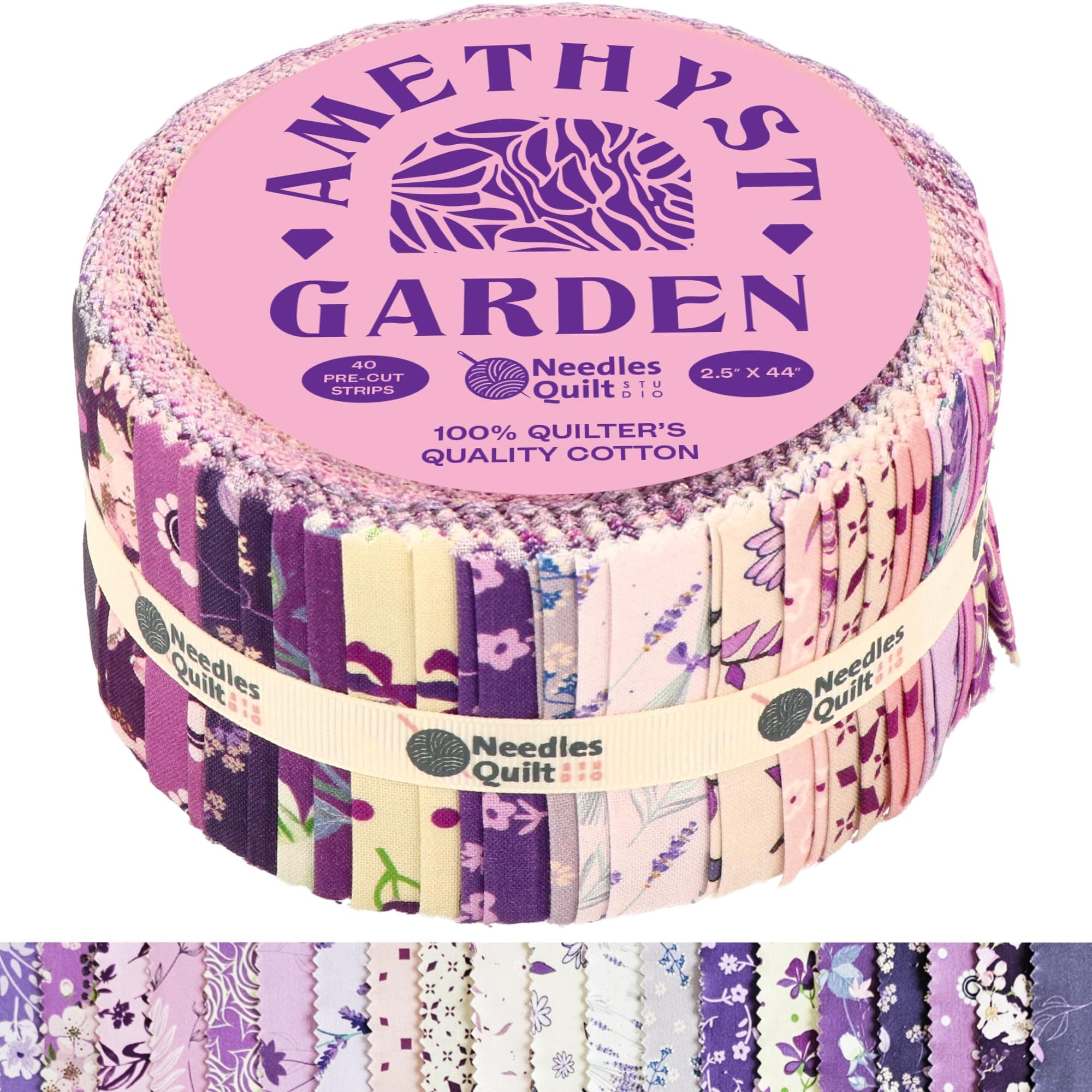 The Complete Boutique Needles Quilt Studio, 2.5'' Precut 40 Fabric Strip Bundle (Amethyst Garden), Cotton Strips, Jelly Rolls Quilting Assortment Fabrics Quilters,Sewing, Precuts Cloth Quilts