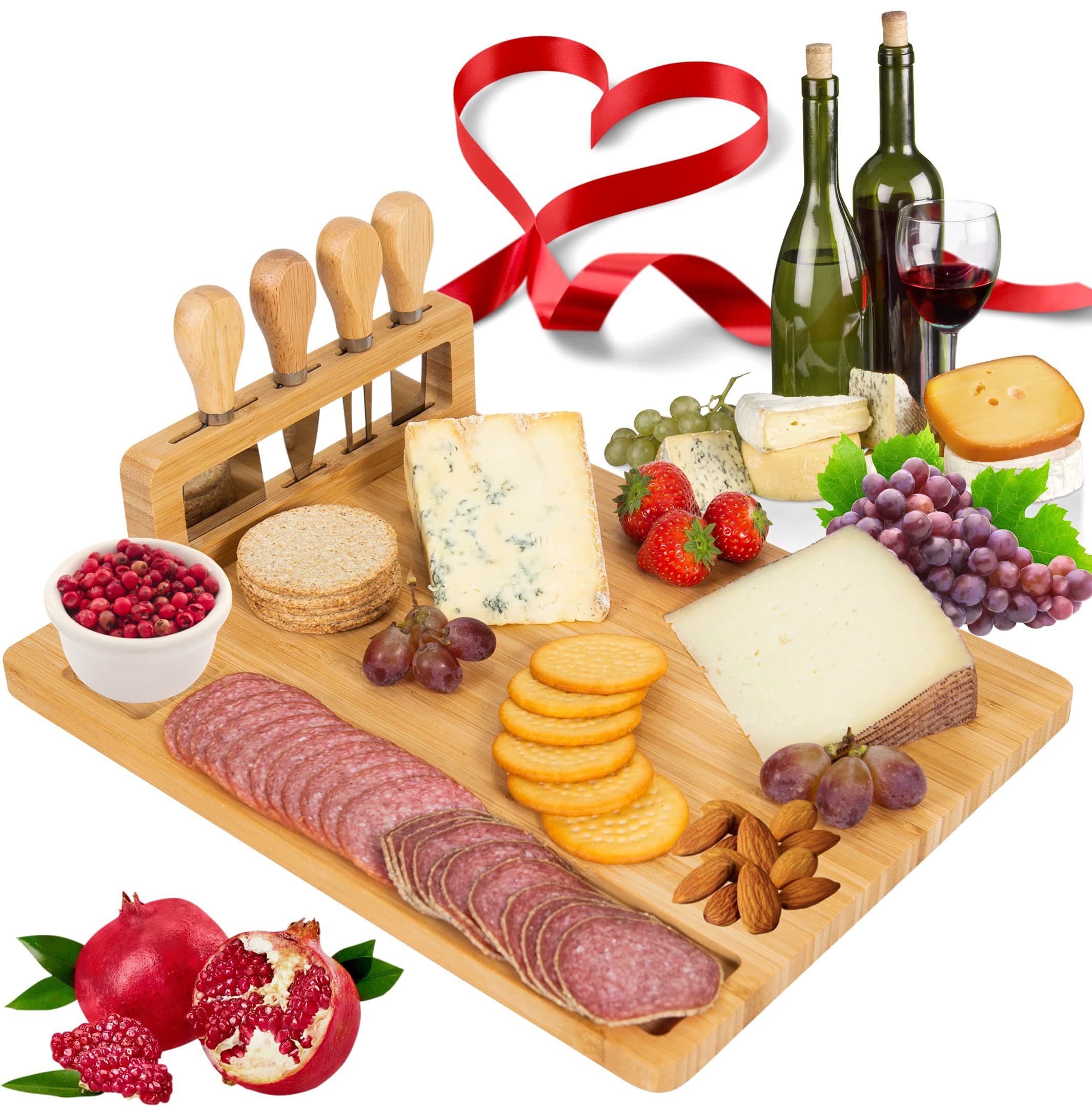 Giggi Bamboo Cheese Board Gift set | Cheese Board with 4 Piece Cheese knives | Charcuterie Board | Cheese board and knife set for Birthday Gifts Parties Perfect Cheese board set