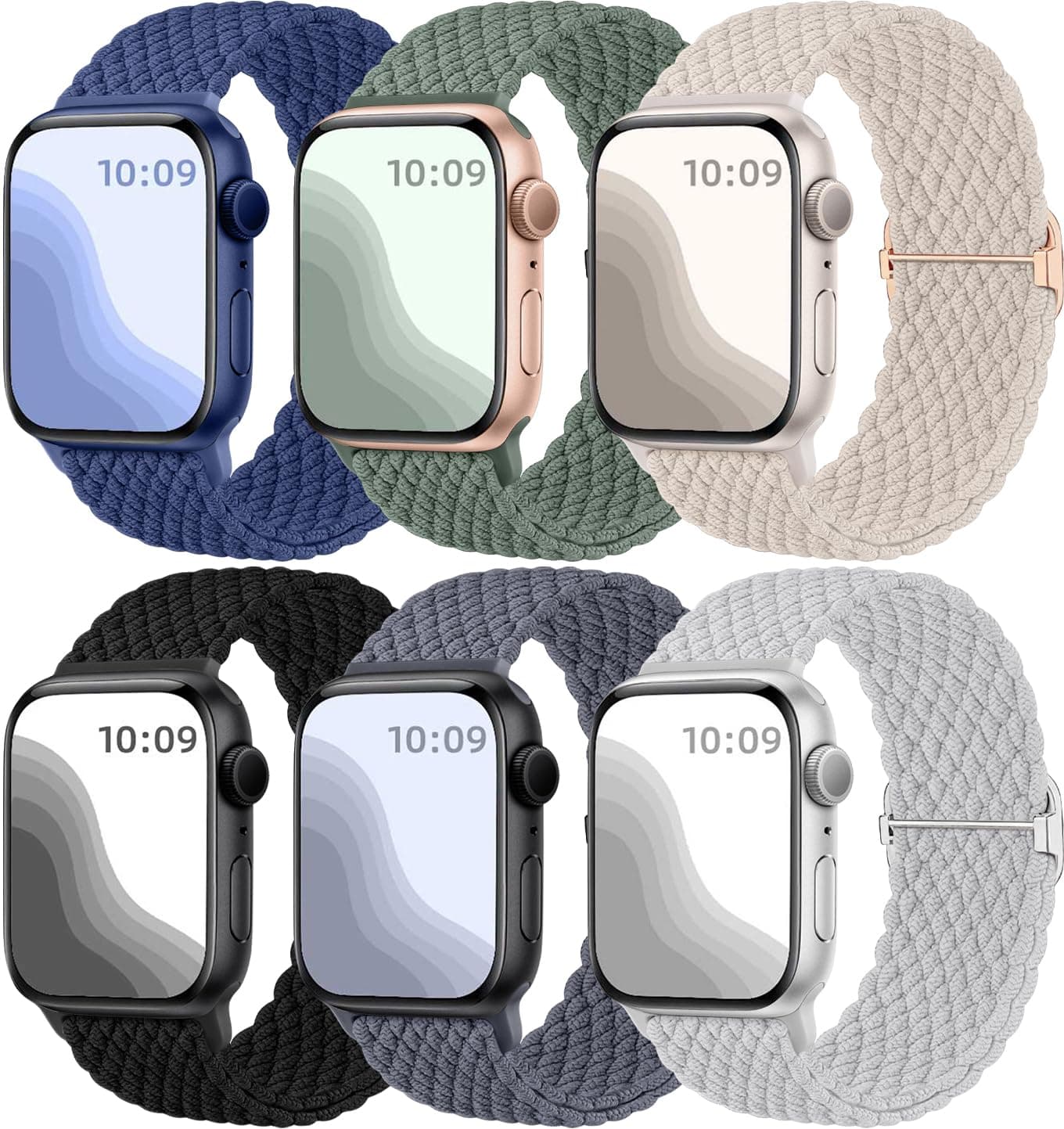 6 Pack Braided Solo Loop Compatible with Apple Watch Straps 40mm 38mm 41mm 42mm for Women Men, Adjustable Nylon Stretchy Elastic Sport Band for iWatch SE Series 11 10 9 8 7 6 5 4 3 2 1 Ultra