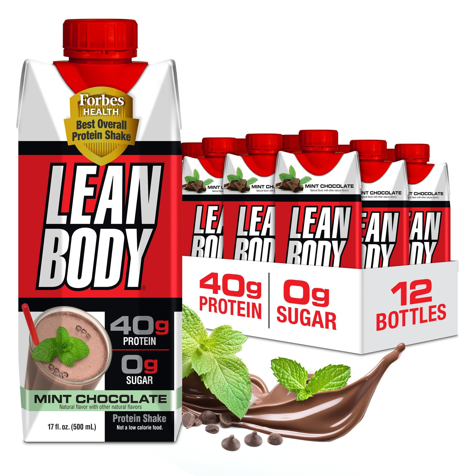 Labrada Lean Body Ready-to-Drink Mint Chocolate Protein Shake, 40g Protein, Whey Blend, 0 Sugar, Gluten Free, 22 Vitamins & Minerals, (Recyclable Carton & Lid - Pack of 12) LABRADA