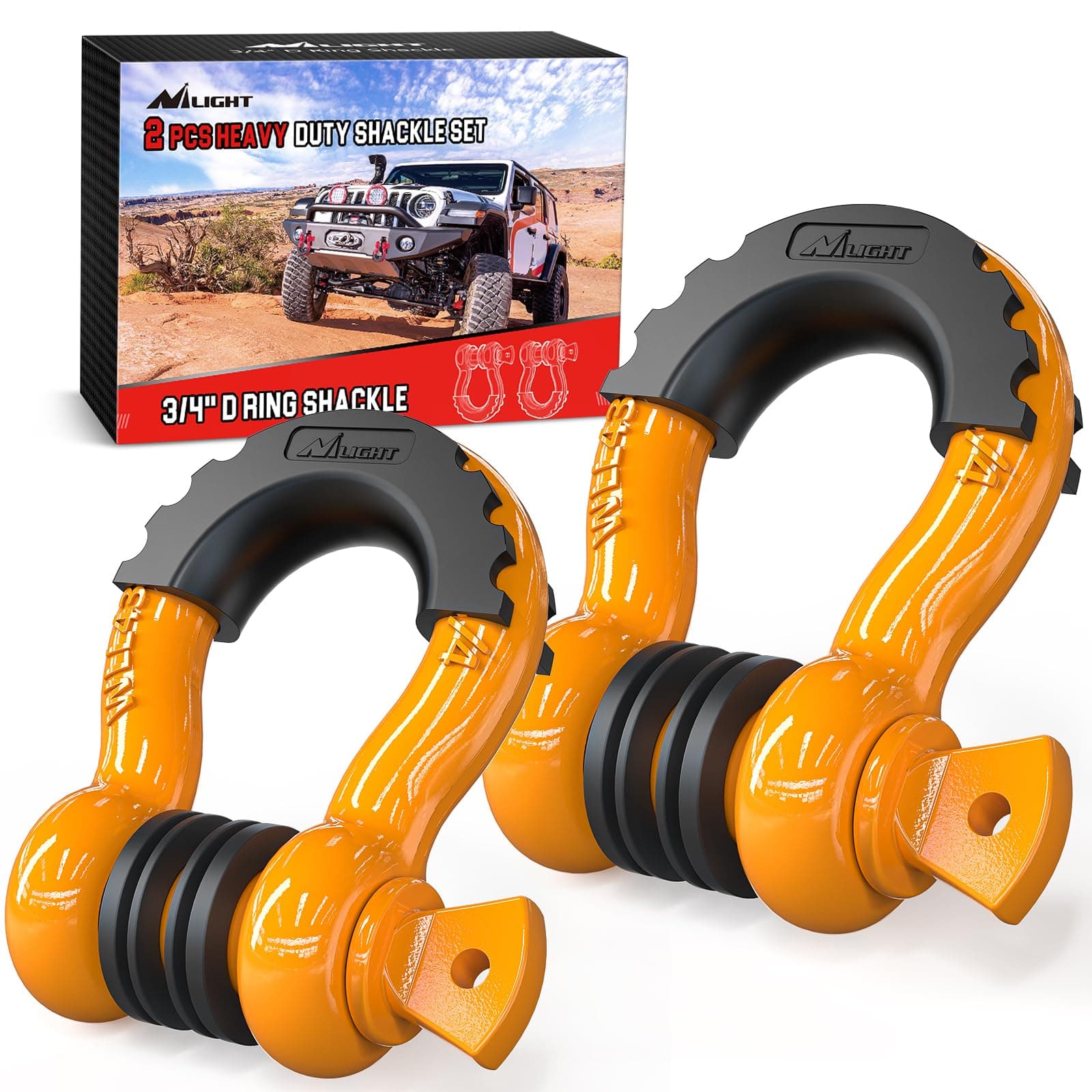 Nilight 2 Pack 3/4" D-Ring Shackle with 7/8" Screw Pin 41,887lbs Break Strength, Heavy Duty Off Road Recovery Shackle with Isolators Washers for Use with Tow Strap, Winch, Off-Road Truck Vehicle