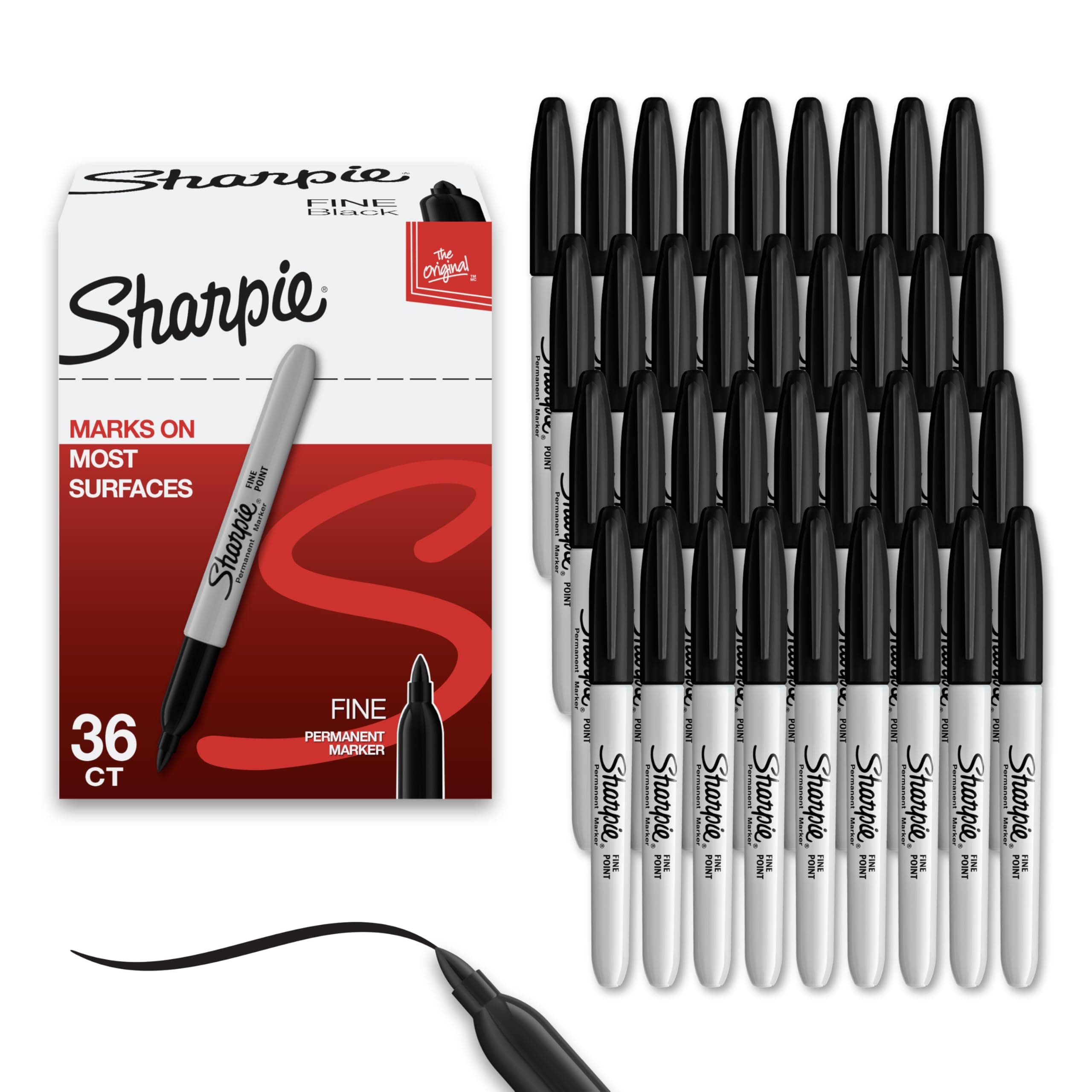 SHARPIE Permanent Markers, Fine Point, Black, 36 Count
