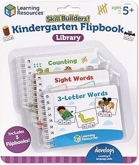 Learning Resources Skill Builders! Kindergarten Flipbook Library - 3 Pieces, Ages 5+ Kindergarten Learning Activities, Spelling and Counting for Kids, My First Library for Kids
