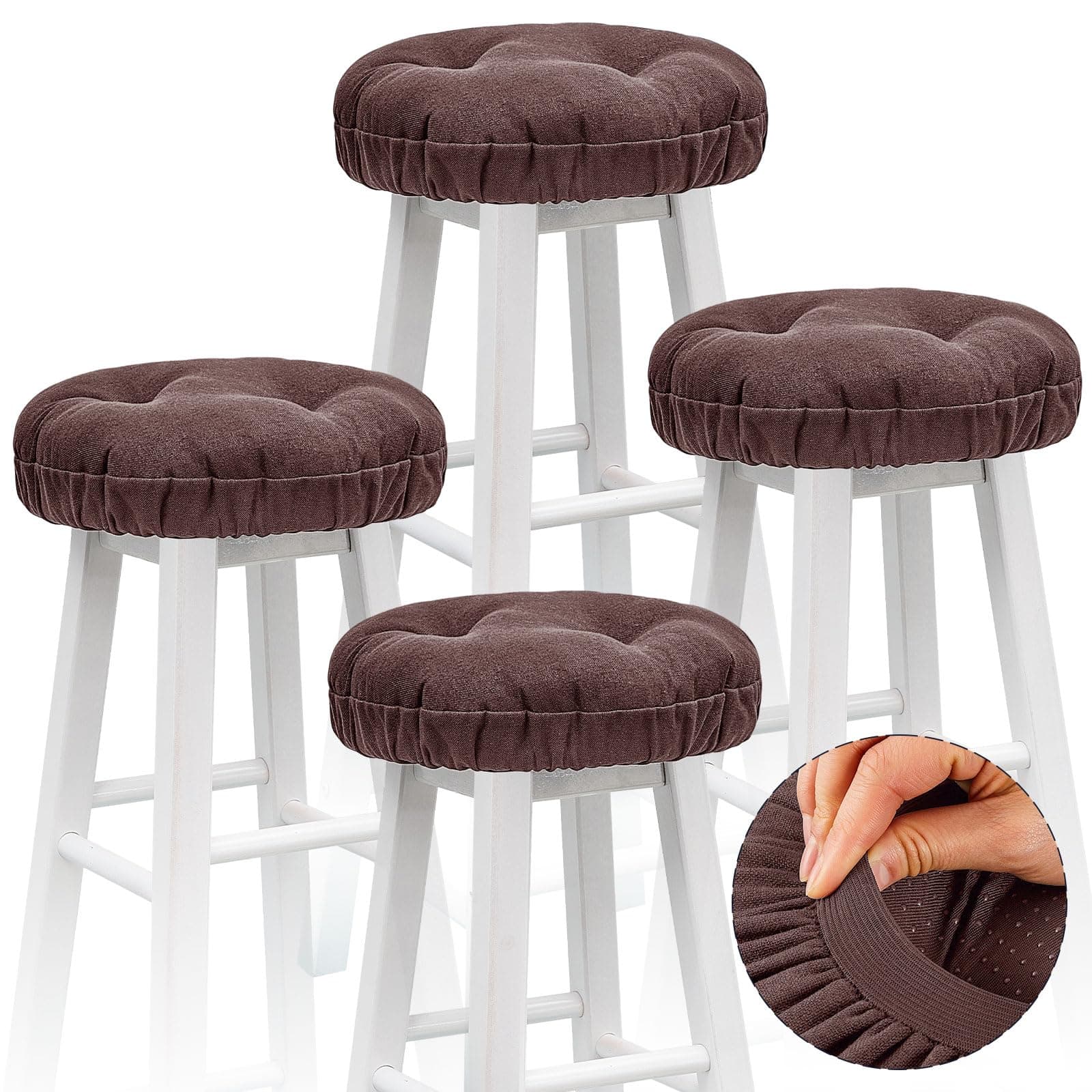 Marsui 4 Pieces Soft Stool Covers Round Bar Stool Cushions with Elastic Band Padded Seat Covers Nonslip Round Seat Cushions for Chairs Slipcovers(12 Inch,Brown)