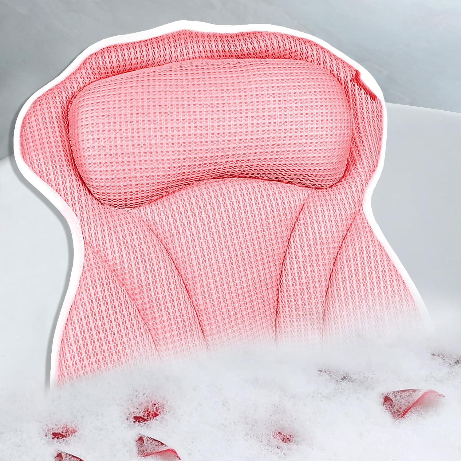 Bath Pillow, Bath Pillows for Tub Neck and Back Support, Bathtub Pillows for Head and Neck with 6 Strong Non-Slip Suction Cups, 4D Air Mesh, Bath Accessories Spa Gifts for Women(Pink)