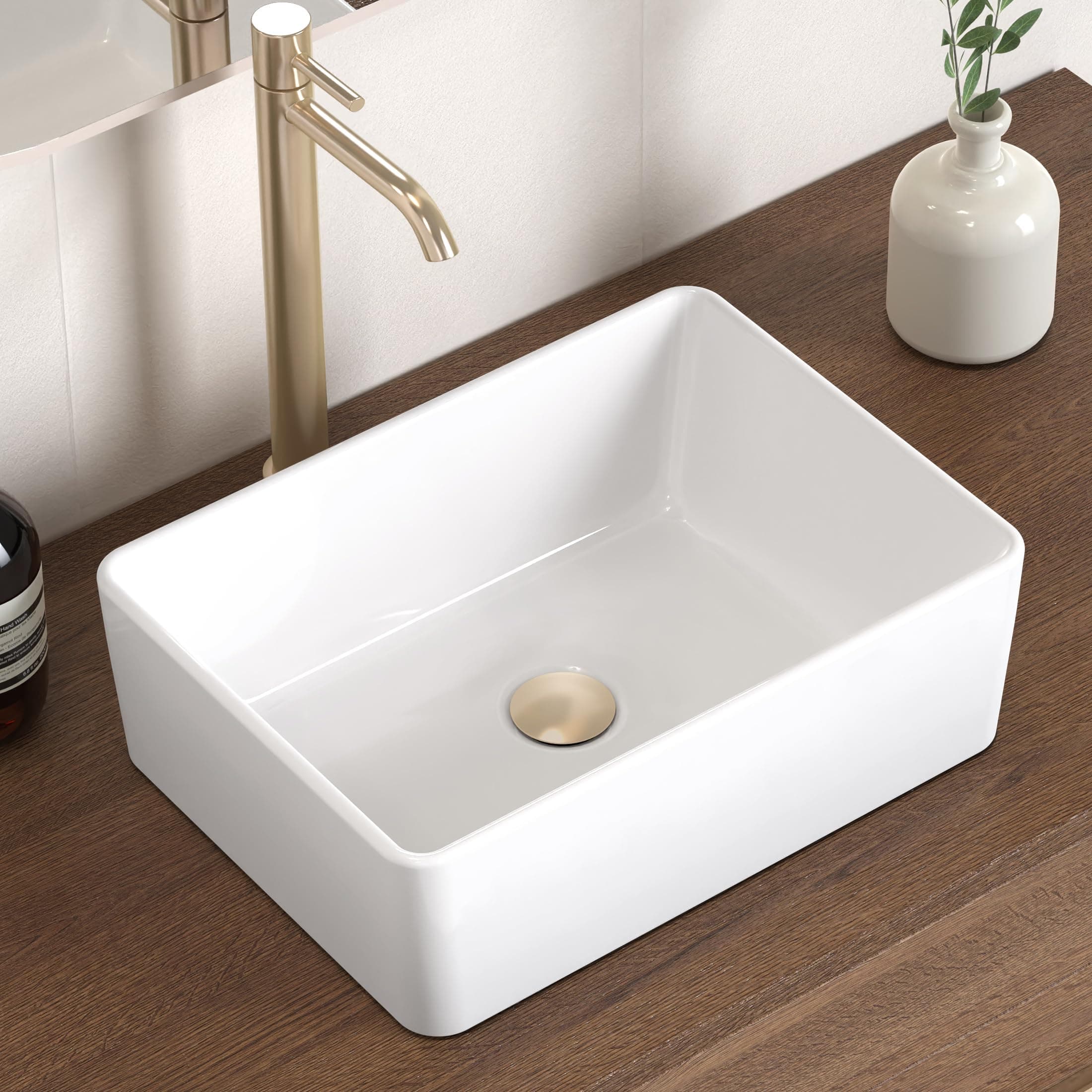 Bathroom Vessel Sink, Rectangular 16"X12" White Vessel Sink for Bathroom Countertop, Bathroom Sink Above Counter, Rectangle Porcelain Ceramic Small Vanity Sink, BVS110S40