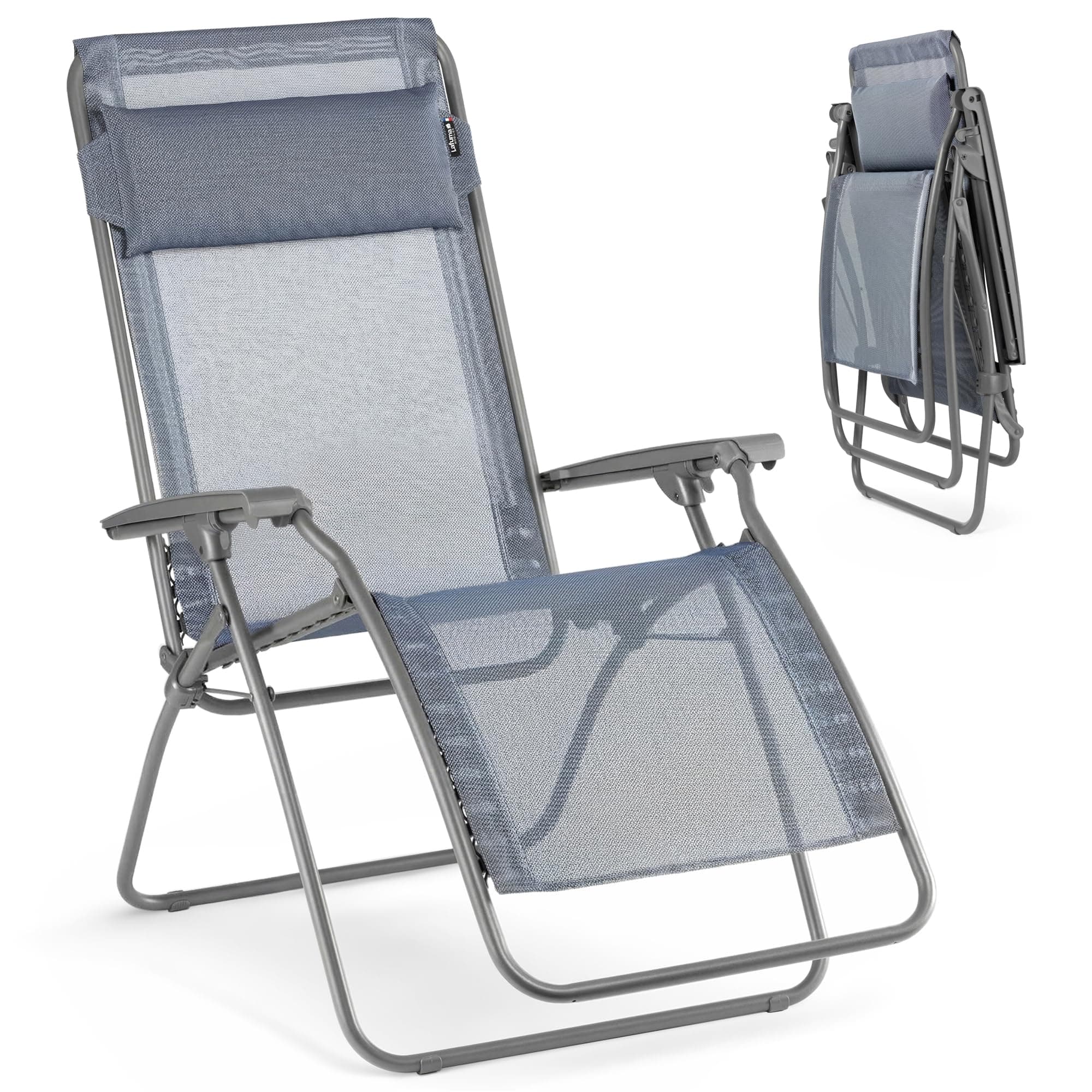 R-Clip Batyline Relaxation Patio and Poolside Zero Gravity Outdoor Lounge Recliner Chair with Adjustable and Removable Headrest, Ocean Blue