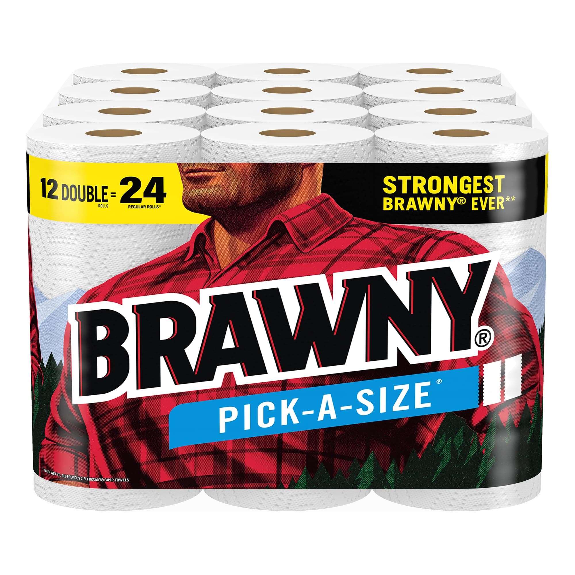 Pick-A-Size Paper Towels, 12 Double Rolls = 24 Regular Rolls, 2 Sheet Sizes (Half or Full), Strong Paper Towel For Everyday Use