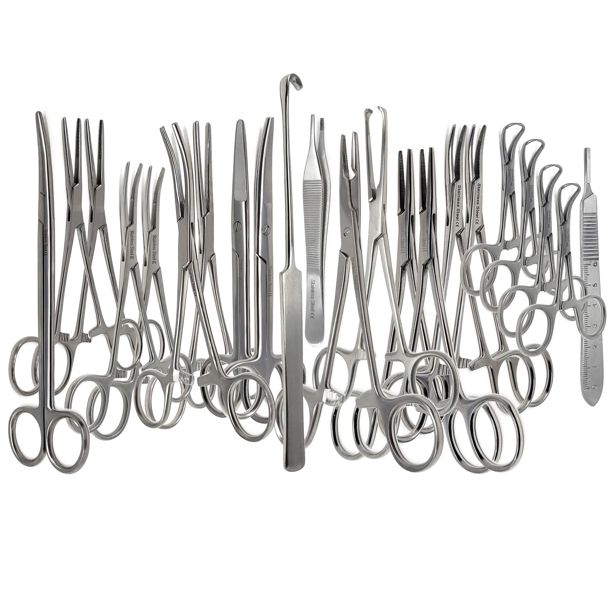 A2Z Stainless Steel 22 Pcs Veterinary Instruments Set Includes Kelly Forceps Mosquito Hemostats Carmalt Rochester Backhaus Towel Clamps Mayo Metzenbaum Scissors Multipurpose Spay Pack Kit-All in ONE