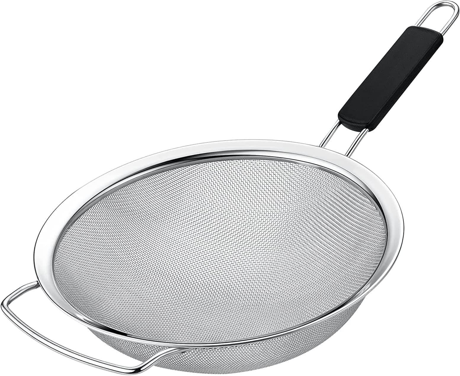 Kafoor 10" Large Fine Mesh Strainer with Thermo Plastic Rubber Handle - Sieve Fine Mesh Stainless Steel - Ideal to Strain Pasta, Quinoa and Rice (10" Black)