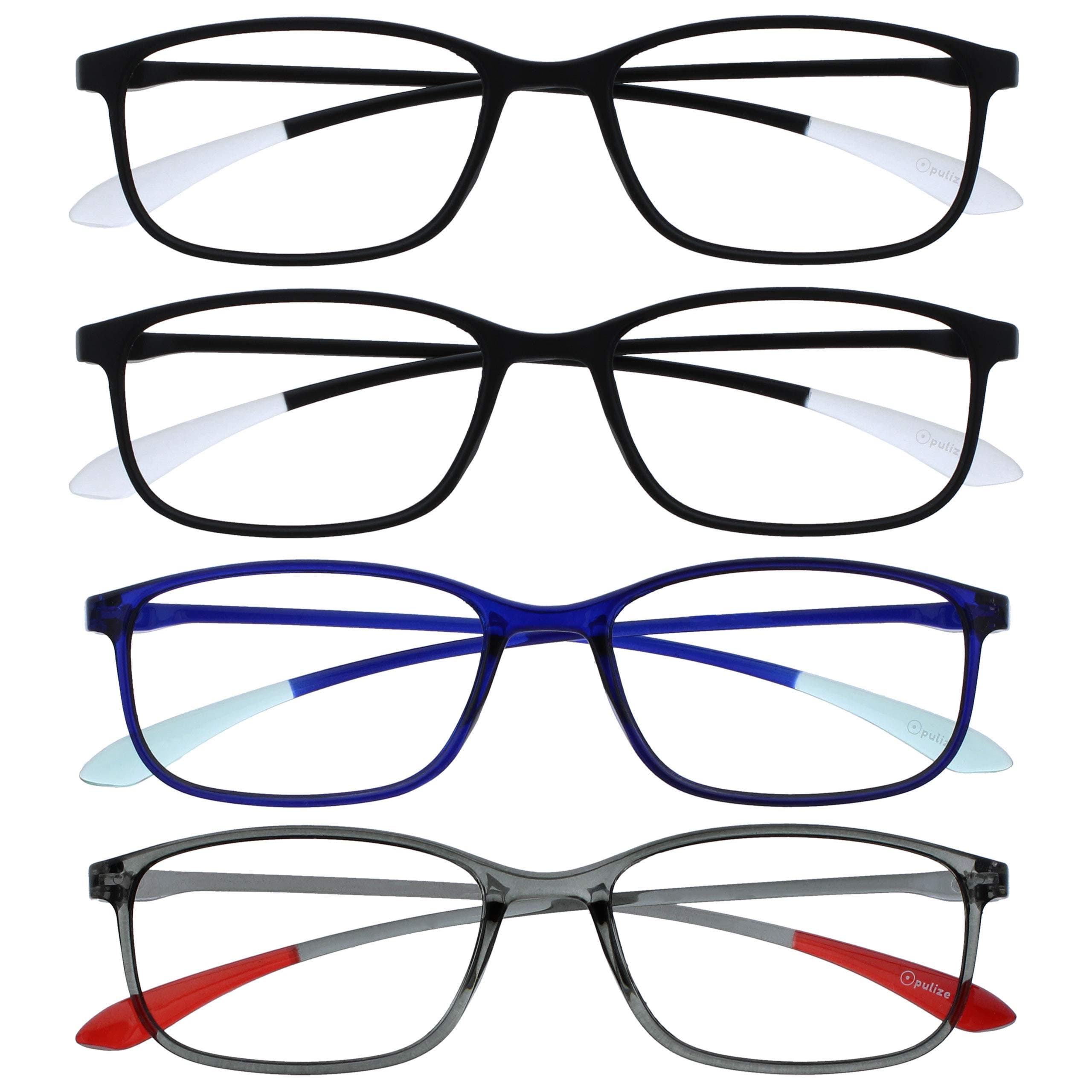 Opulize Ice 4 Pack Super Lightweight Reading Glasses Black Blue Grey Womens Mens RRRR61-1137 +2.00