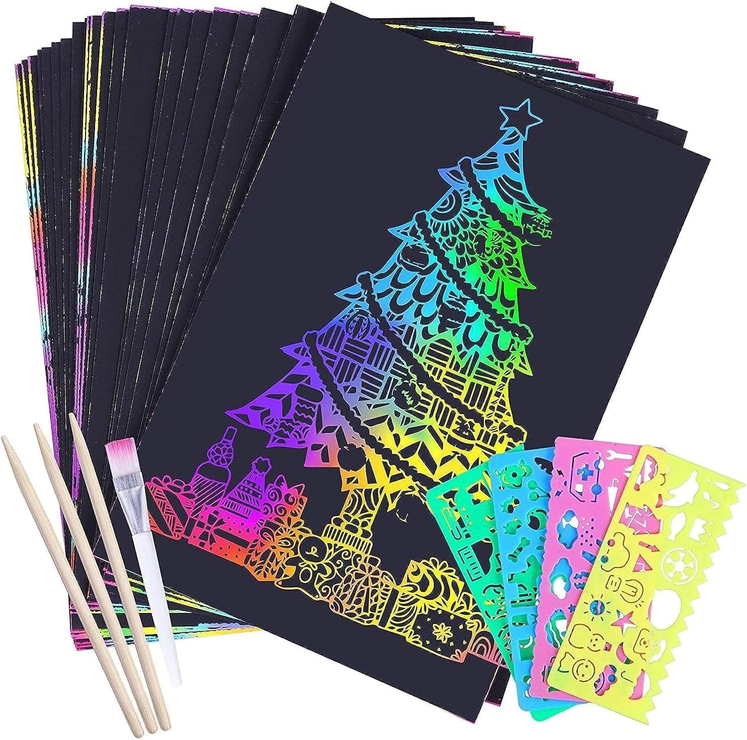 Mumoo Bear 60Pcs Scratch Paper Art Set Rainbow Magic Scratch Off Art Paper For Kids Sketch Pad Diy Craft Supplies Kits
