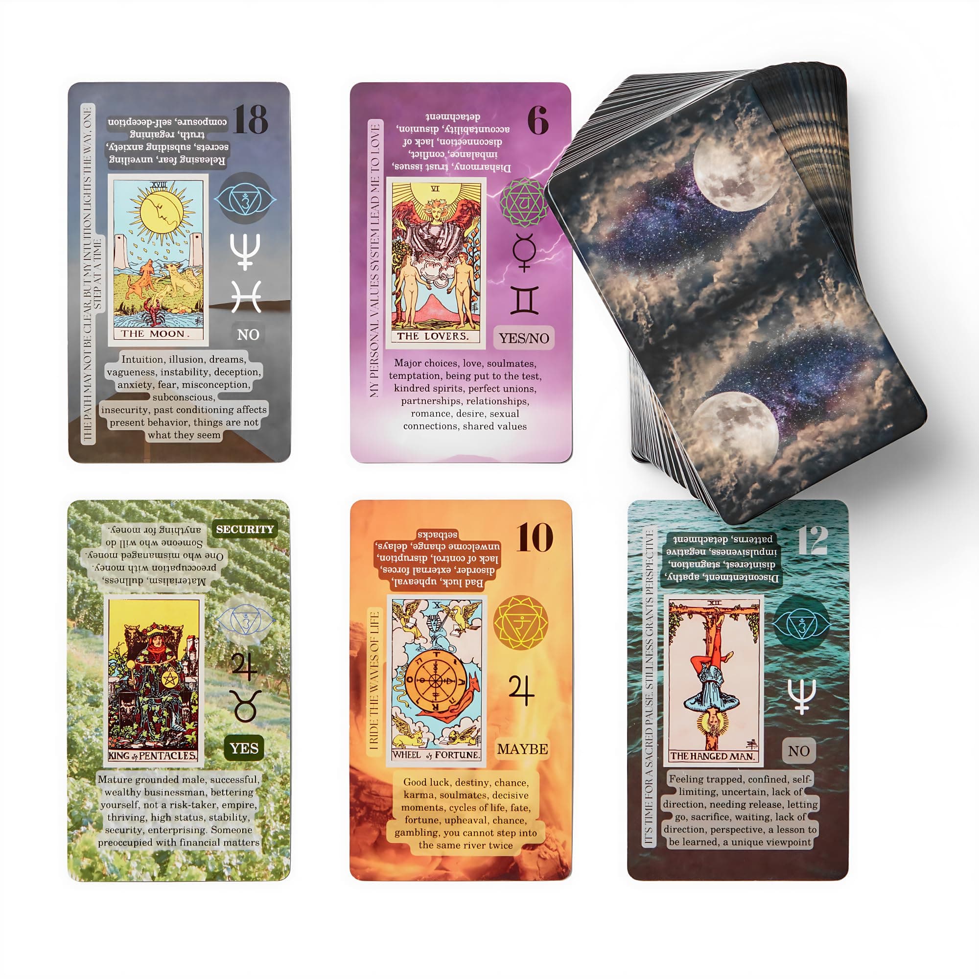 Witchy Cauldron Learning Tarot Cards Meaningful Beginners Keywords/Chakra/Planets/Constellations/Elements/Yes/No/Commitments... (Tarot Decks)