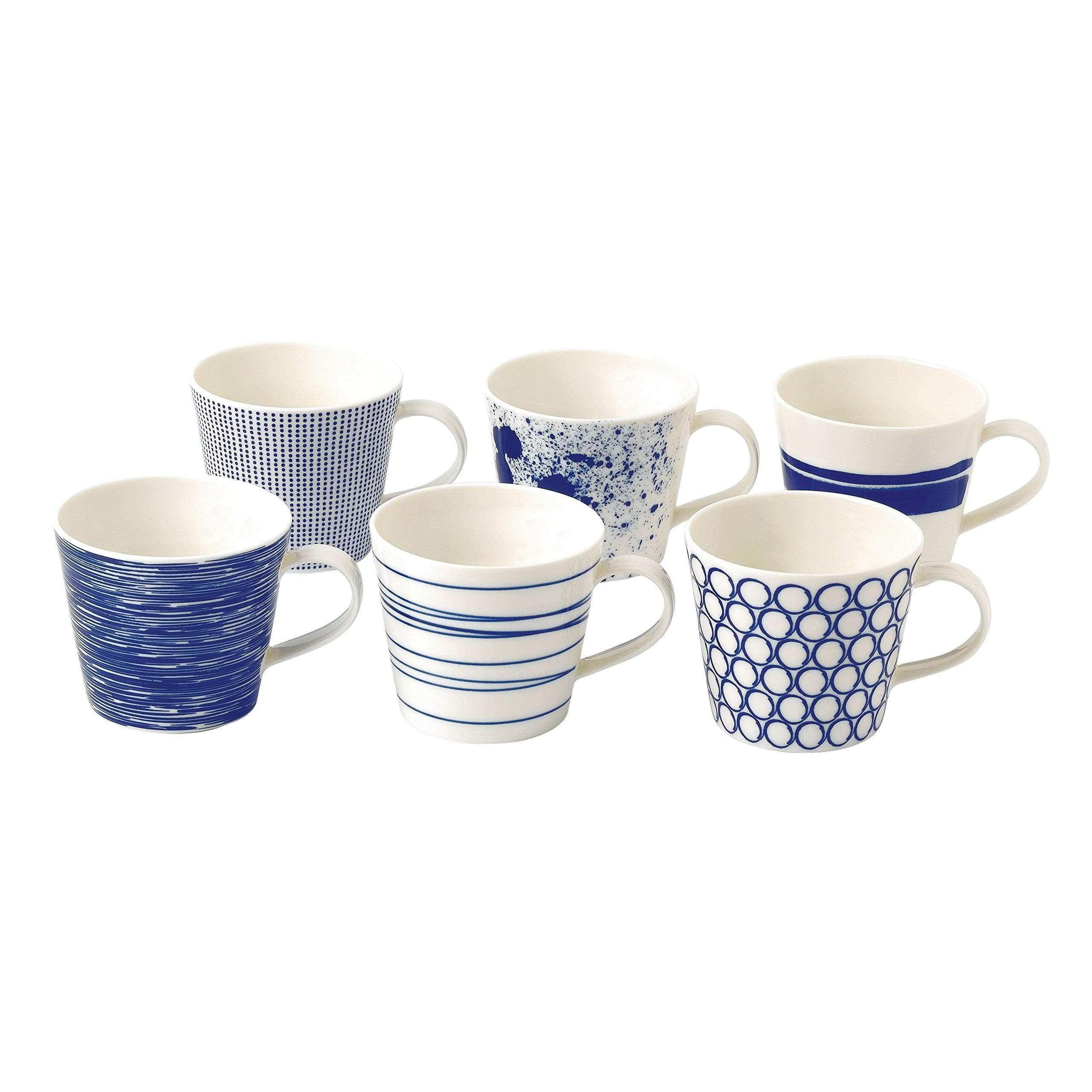 Mug - Pacific Blue Collection 6 Piece Mug Set - Porcelain Tableware - Perfect for Coffee, Tea and Hot Chocolate - 400ml