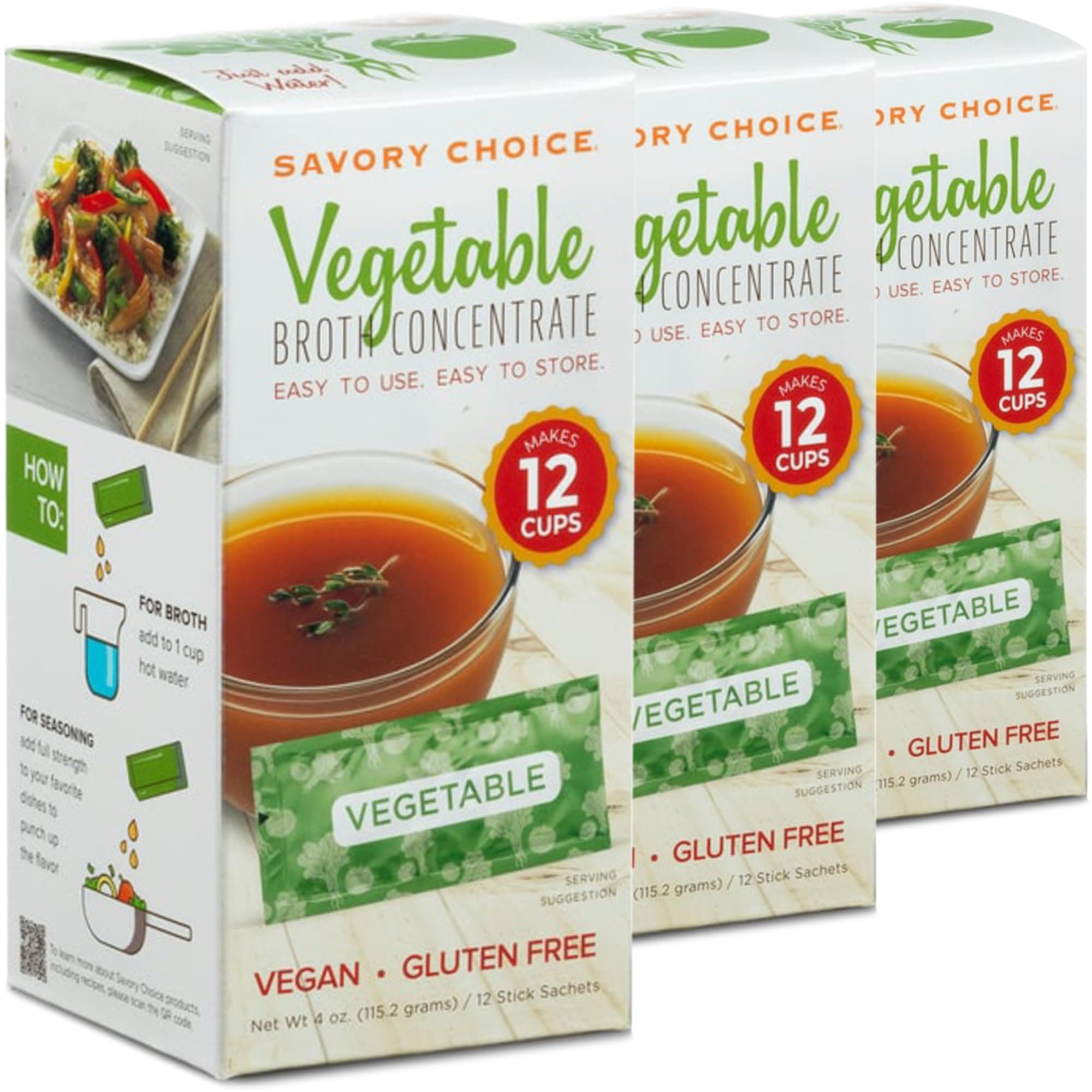 Vegetable Broth Concentrate, 3 Boxes of 12 Packets (9.6g) - Vegan, Vegetarian, Gluten-Free, Diary-Free Broth Concentrate